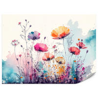 FOTOTAPETE für Schlafzimmer Abstrakte Bunte Wiesenblumen Aquarell 250x175 - Türkis/Rot, Papier (250/175cm) - Muralo
