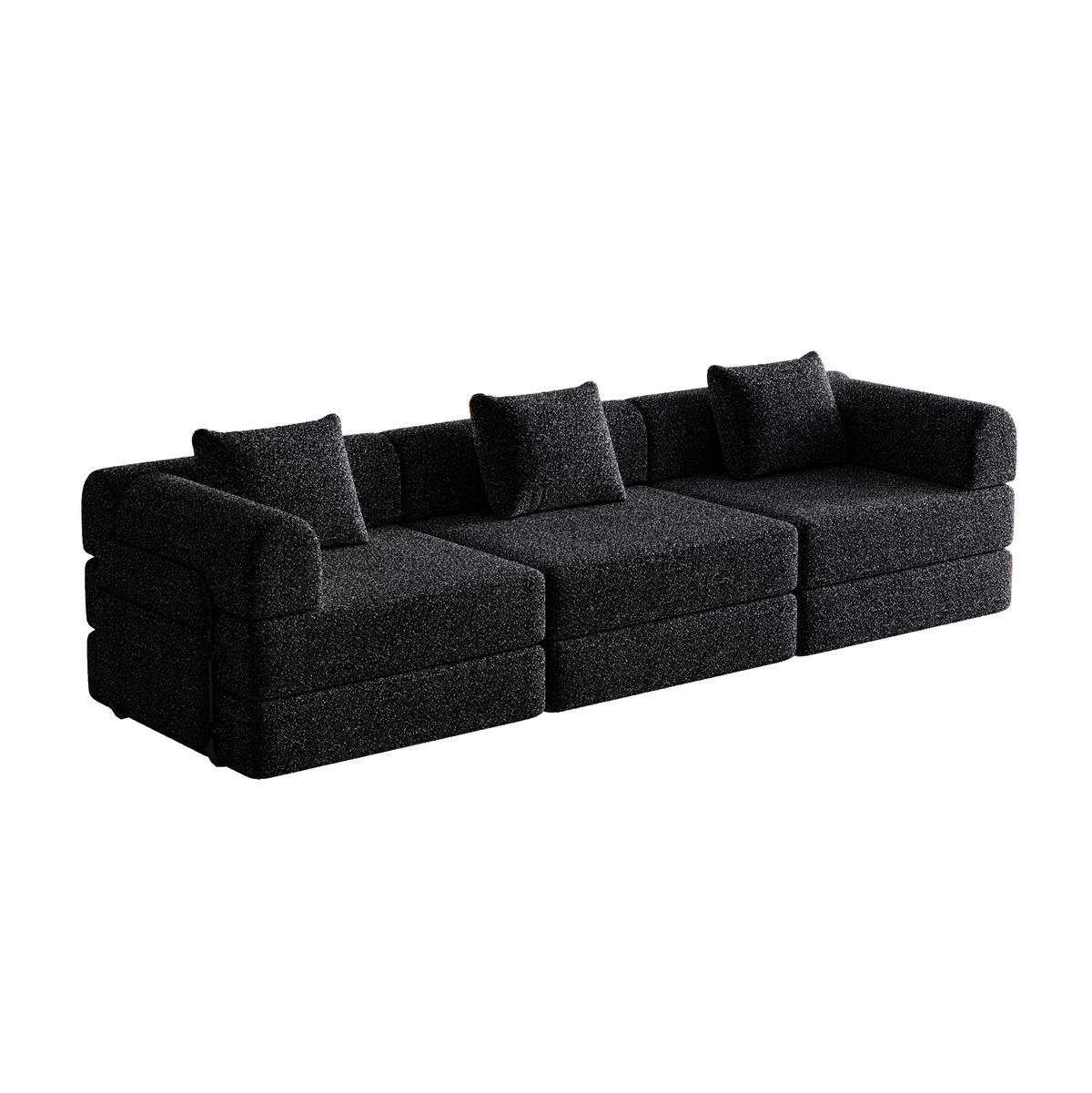 SITZGARNITU Chenille 2-in-1 mit Ablagefach in der Armlehne Schwarz - Schwarz, Textil (181.6/49.5/94cm) - OKWISH