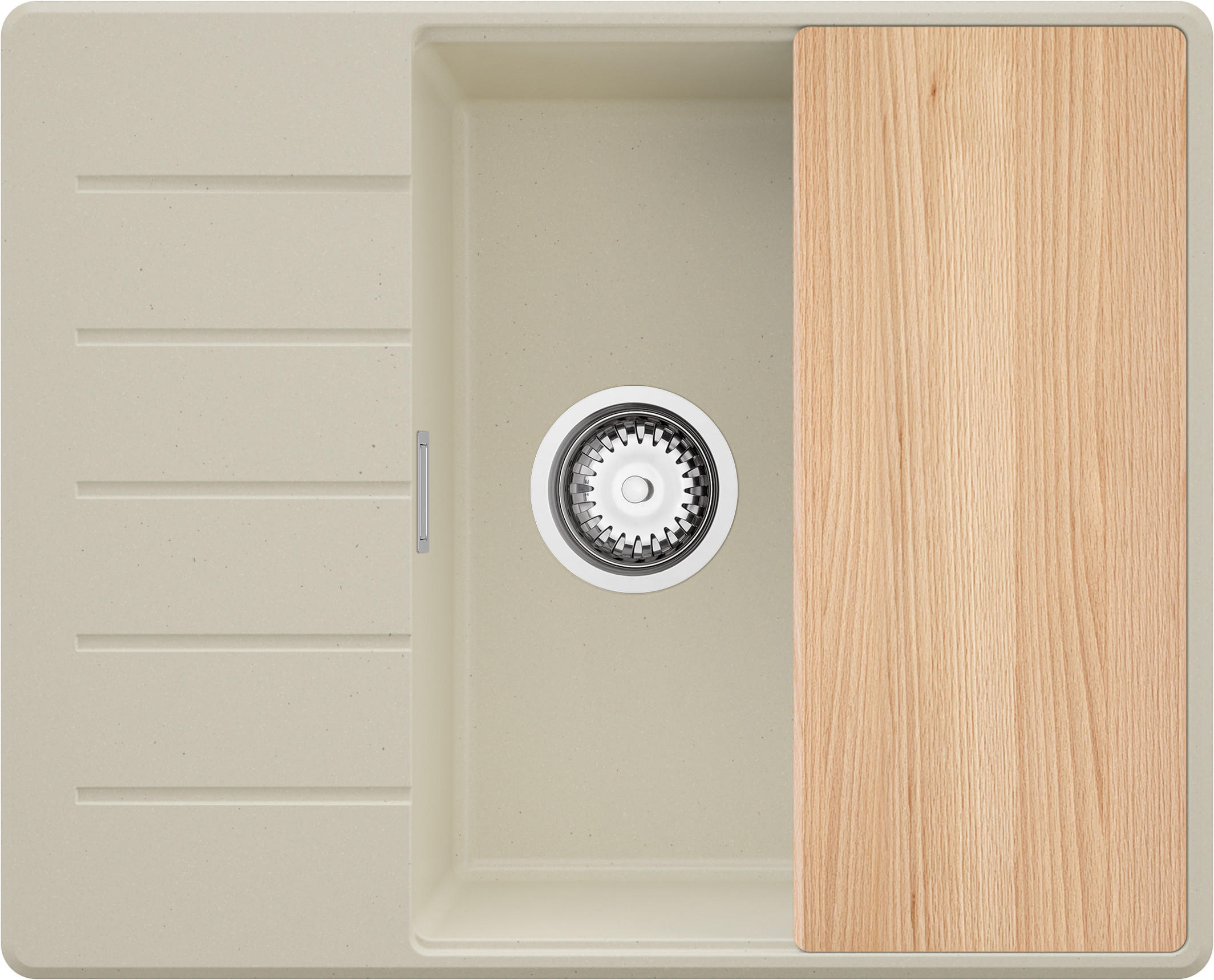 SPÜLBECKEN Kopenhagen, 2-er set Beige 62/50 cm 1 Becken + Ablauf-Set + Schneidebrett ab 50er Unterschrank - Chromfarben/Beige, Kunststoff (62/20/50cm) - Primagran