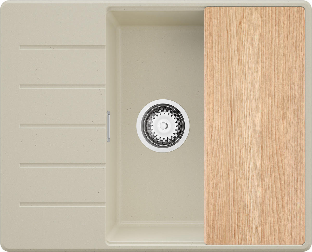 SPÜLBECKEN Kopenhagen, 2-er set Beige 62/50 cm 1 Becken + Ablauf-Set + Schneidebrett ab 50er Unterschrank - Chromfarben/Beige, Kunststoff (62/20/50cm) - Primagran