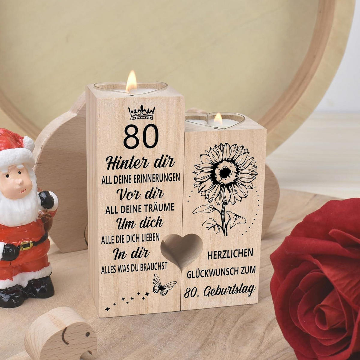 KERZENSTÄNDER 80. Geburtstag Holz 10 x 4,5 x 12 cm - Braun, Holz (4.5/12/10cm)