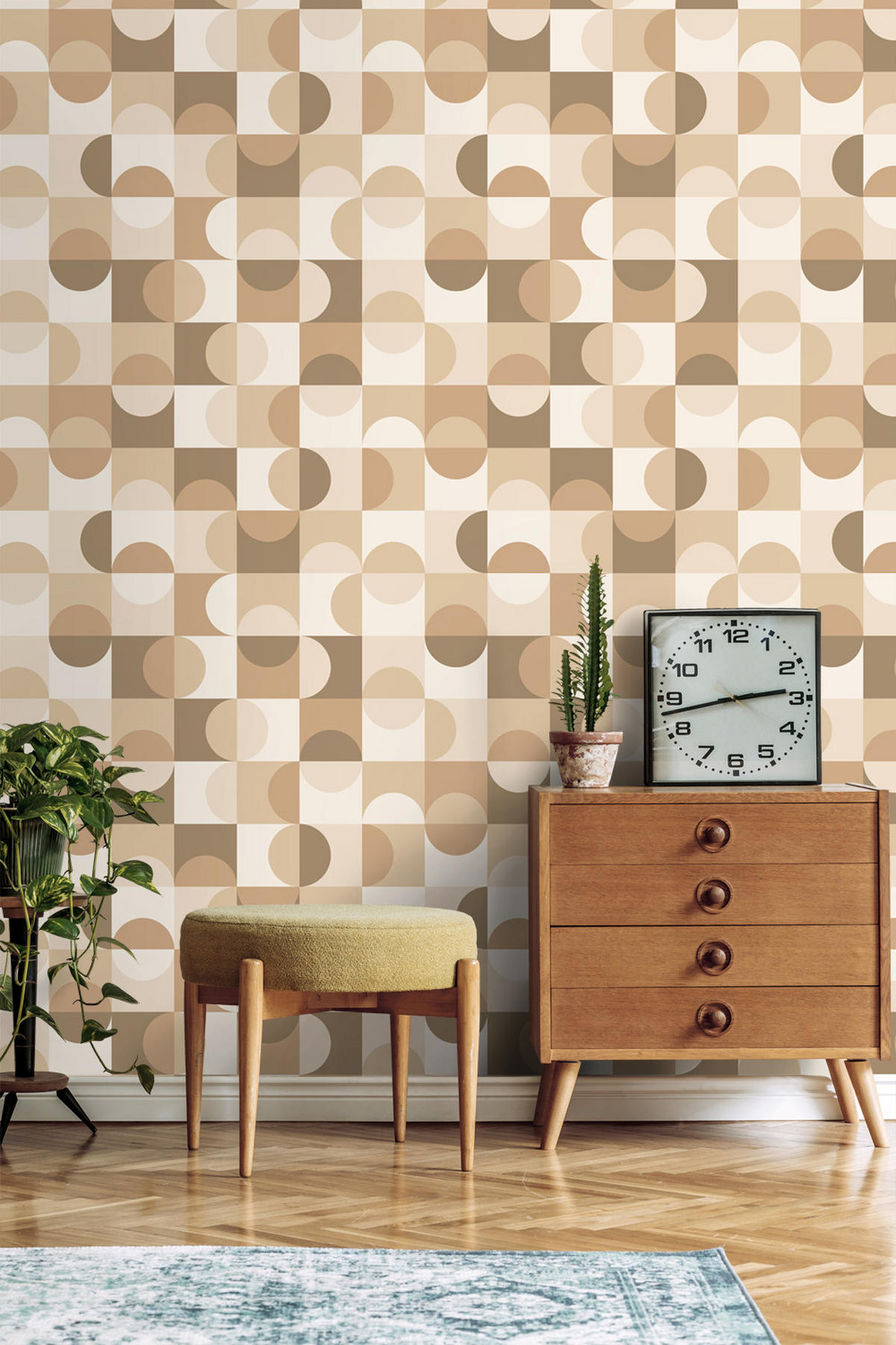 TAPETE Kreise im Bauhaus-Stil 50 x 900 cm - Braun, Papier (50/900cm) - ESTAhome