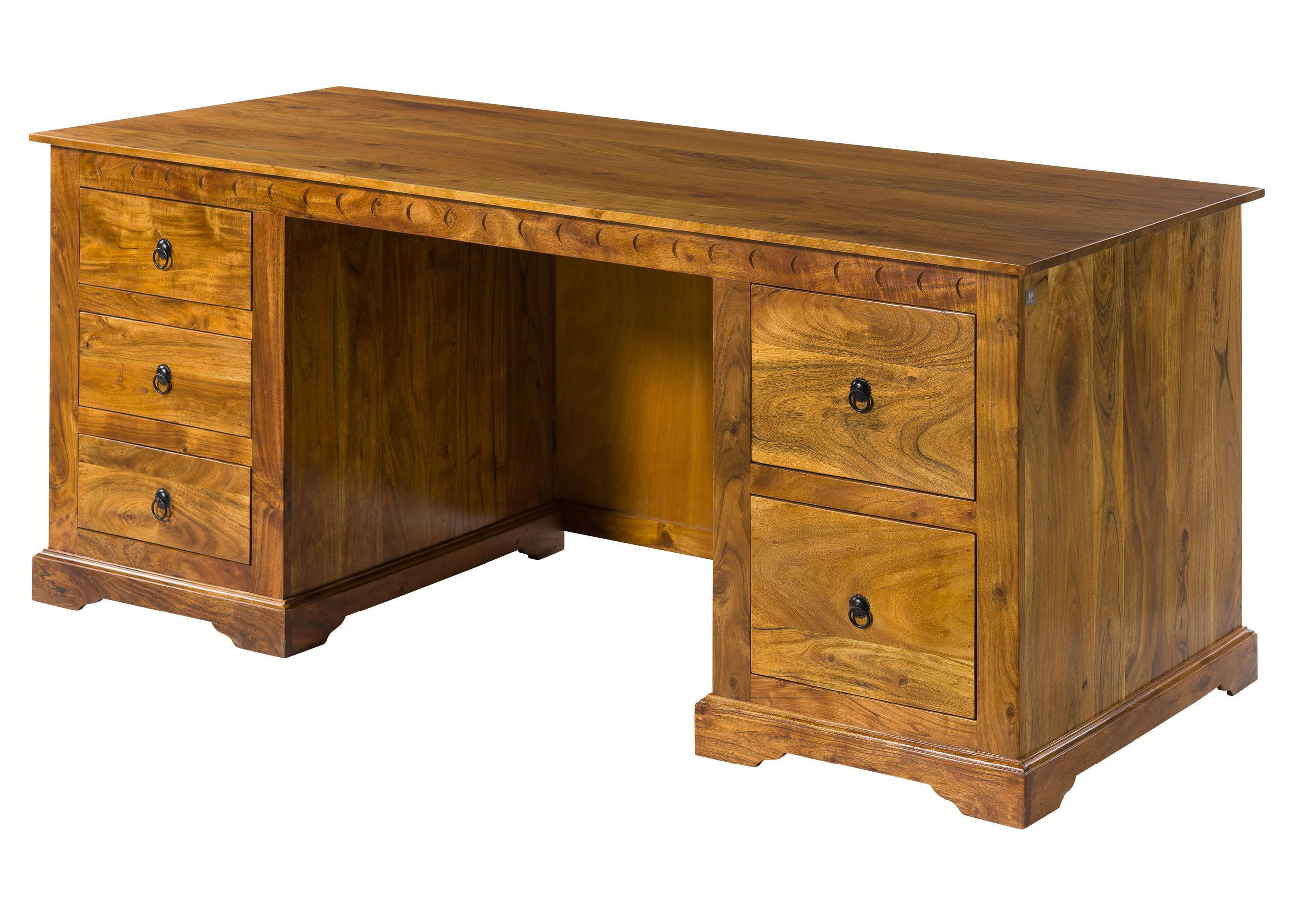 SCHREIBTISCH Akazie 180x80x74 honig lackiert OXFORD #0529 - Braun, Holz (80/180/74cm) - Massivmoebel24