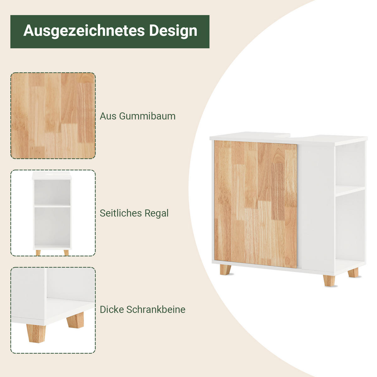 WASCHBECKENUNTERSCHRANK Weiß - Weiß, Holz/Holzwerkstoff (59/60/29cm) - SoBuy
