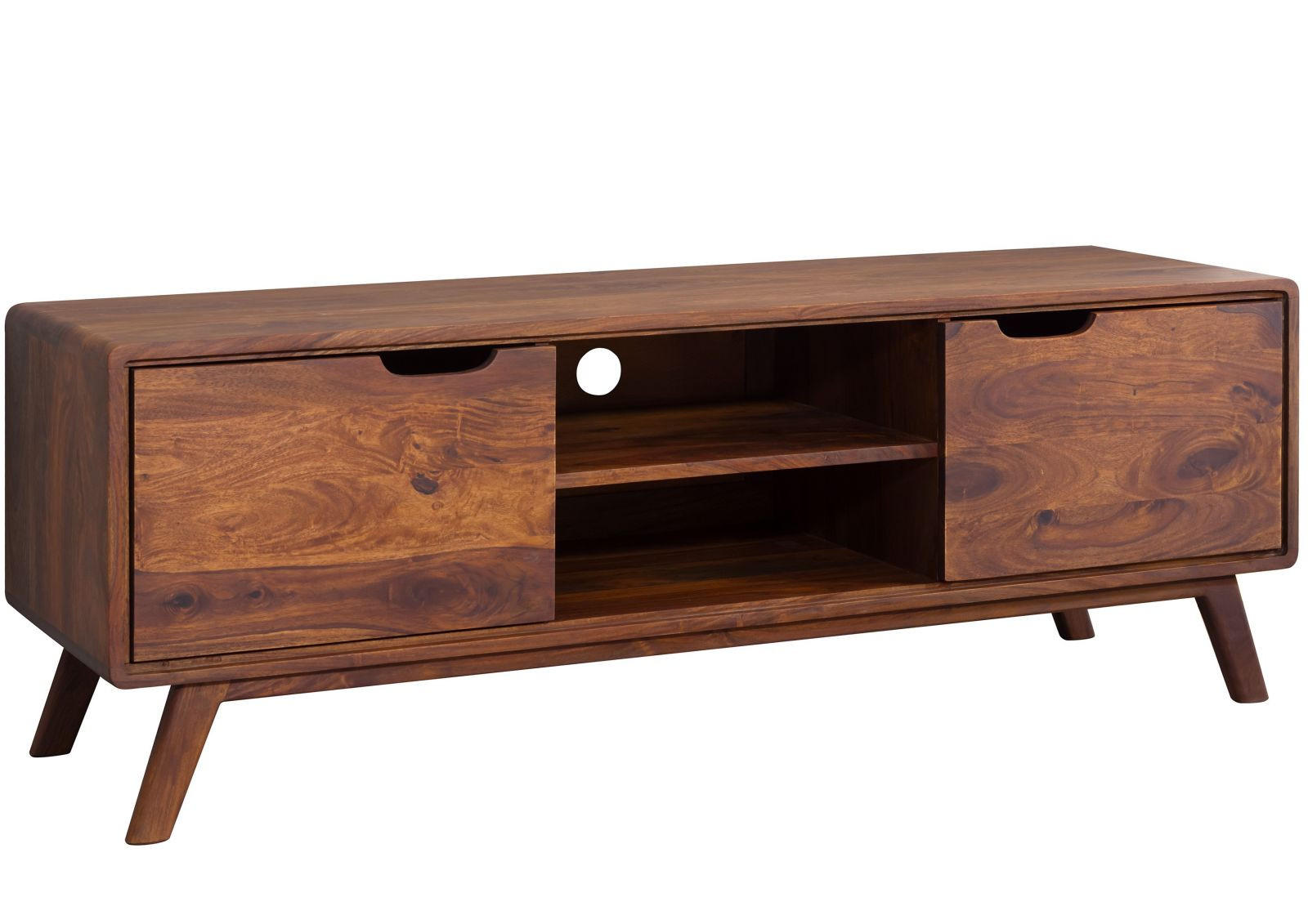 TV-BOARD Sheesham 134x40x48 walnuss gewachst MALMÖ 2 #119 - Dunkelbraun, Holz (134/48/40cm) - Massivmoebel24