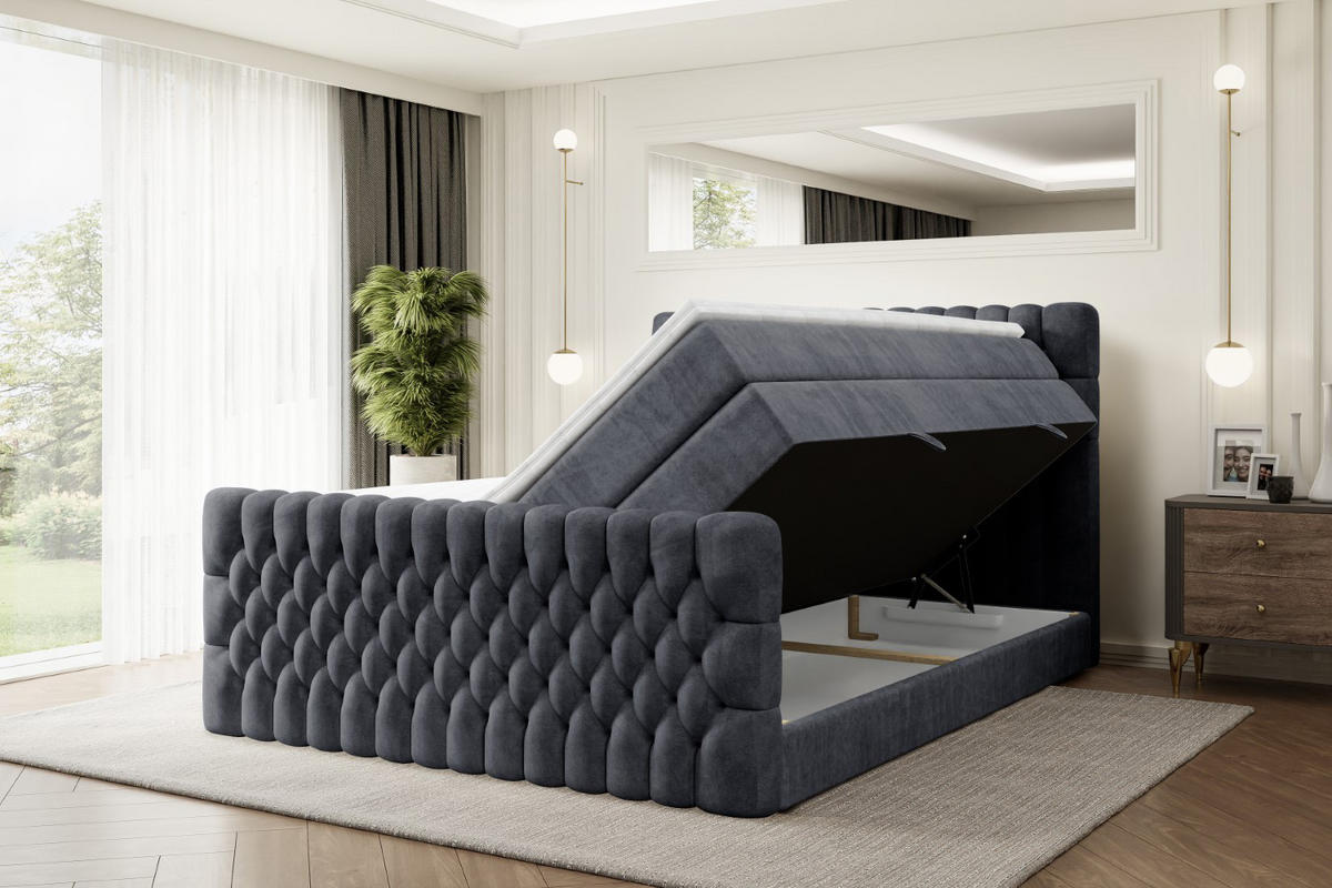 BOXSPRINGBETT SERENE-Z KING - 120 x 200 - H3/H4 - Dunkelgrau - Dunkelgrau, Holzwerkstoff (120/200cm) - ALTDECOR