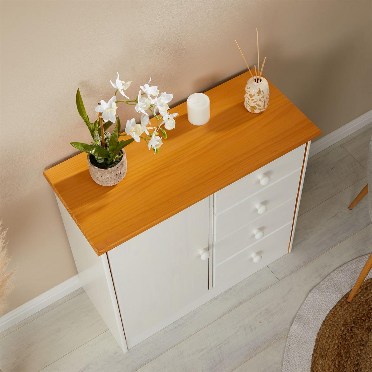 KOMMODE RONDO - Weiß/Braun, Holz (79/74/35cm) - IDIMEX