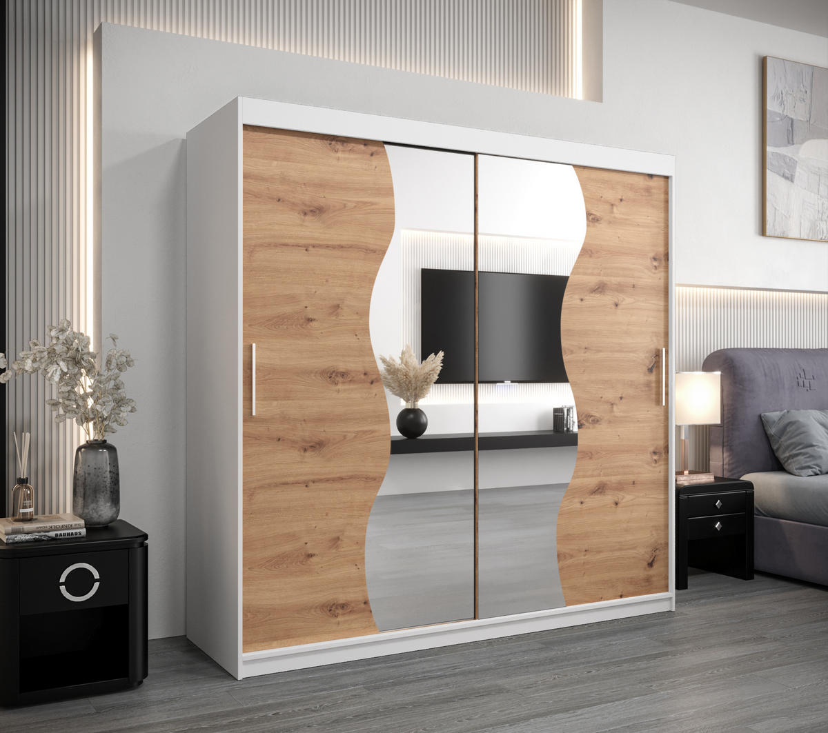 SCHWEBETÜRENSCHRANK 200/200/62 2-türig - Silberfarben/Eiche Artisan, Holz/Kunststoff (200/200/62cm) - MÖBEL KRYSPOL