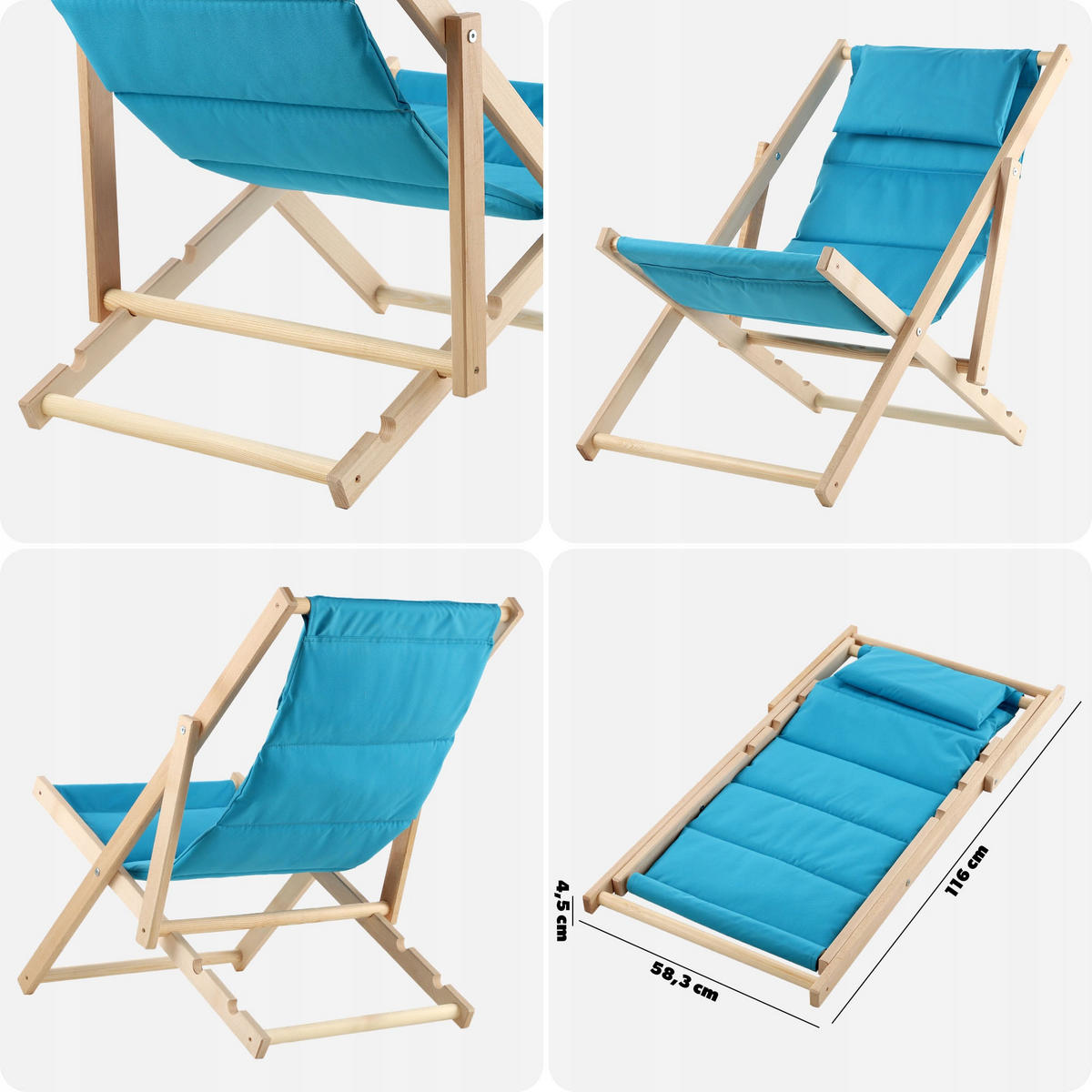 STRANDLIEGE mit Kopfstütze Blau - Blau, Holz (54/82cm) - KADAX