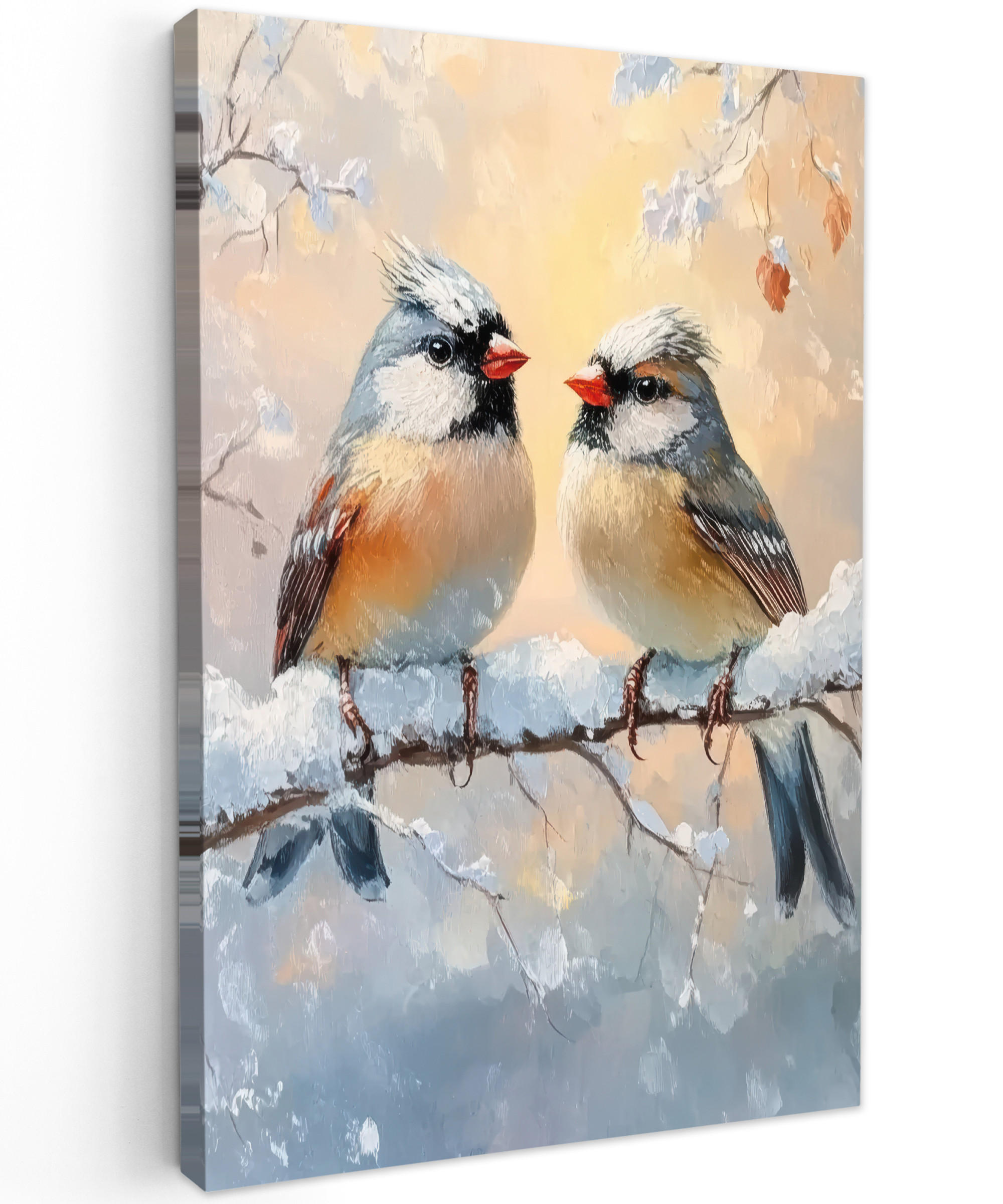 LEINWANDBILD Vögel - Zweig - Winter - Schnee 40x60 cm - Pastellblau, Textil (40/60cm) - MuchoWow