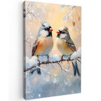 LEINWANDBILD Vögel - Zweig - Winter - Schnee 80x120 cm - Pastellblau, Textil (80/120cm) - MuchoWow