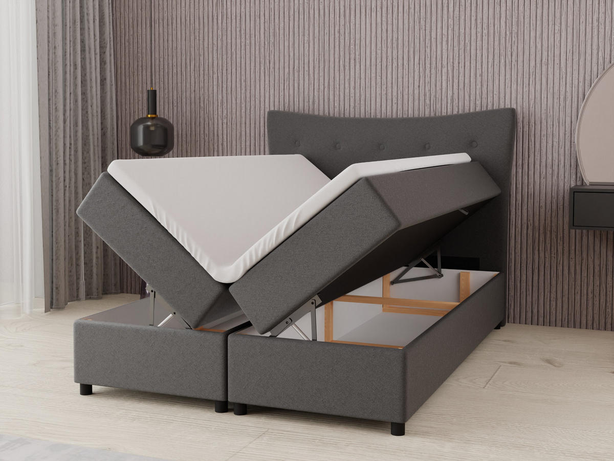 BOXBETT Nevada 140 x 200 cm Doppelbett mit hochwertiger Bonell-Matratze und Topper - Dunkelgrau - Dunkelgrau, Holz (140/200cm) - Panda Möbel