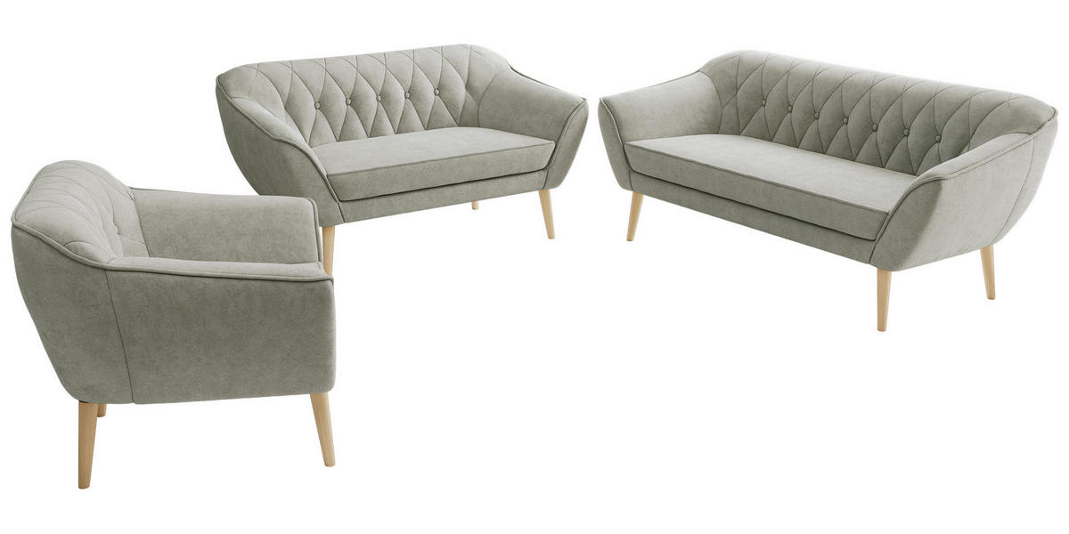 SEDACIA ZOSTAVA 3+2+1 PIRS - Svetlosivá Štruktúrovaná látka - Drevené nohy - farba buka/svetlosivá, kompozitné drevo/textil (180/75/74cm) - MKS