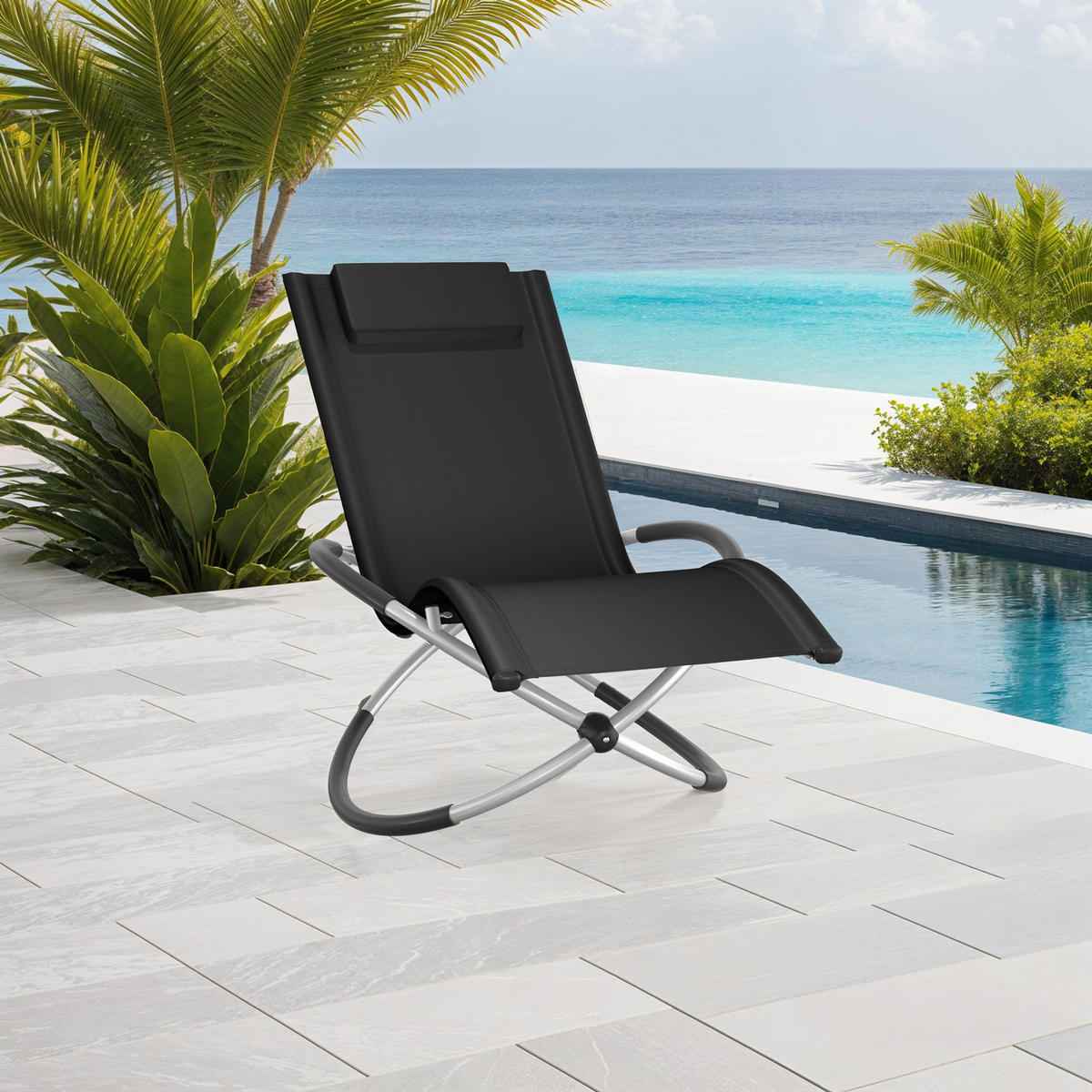 SONNENLIEGE Paulina,150 x 73 x 93 cm,schwarz - Schwarz, Metall (73/93/150cm) - tectake