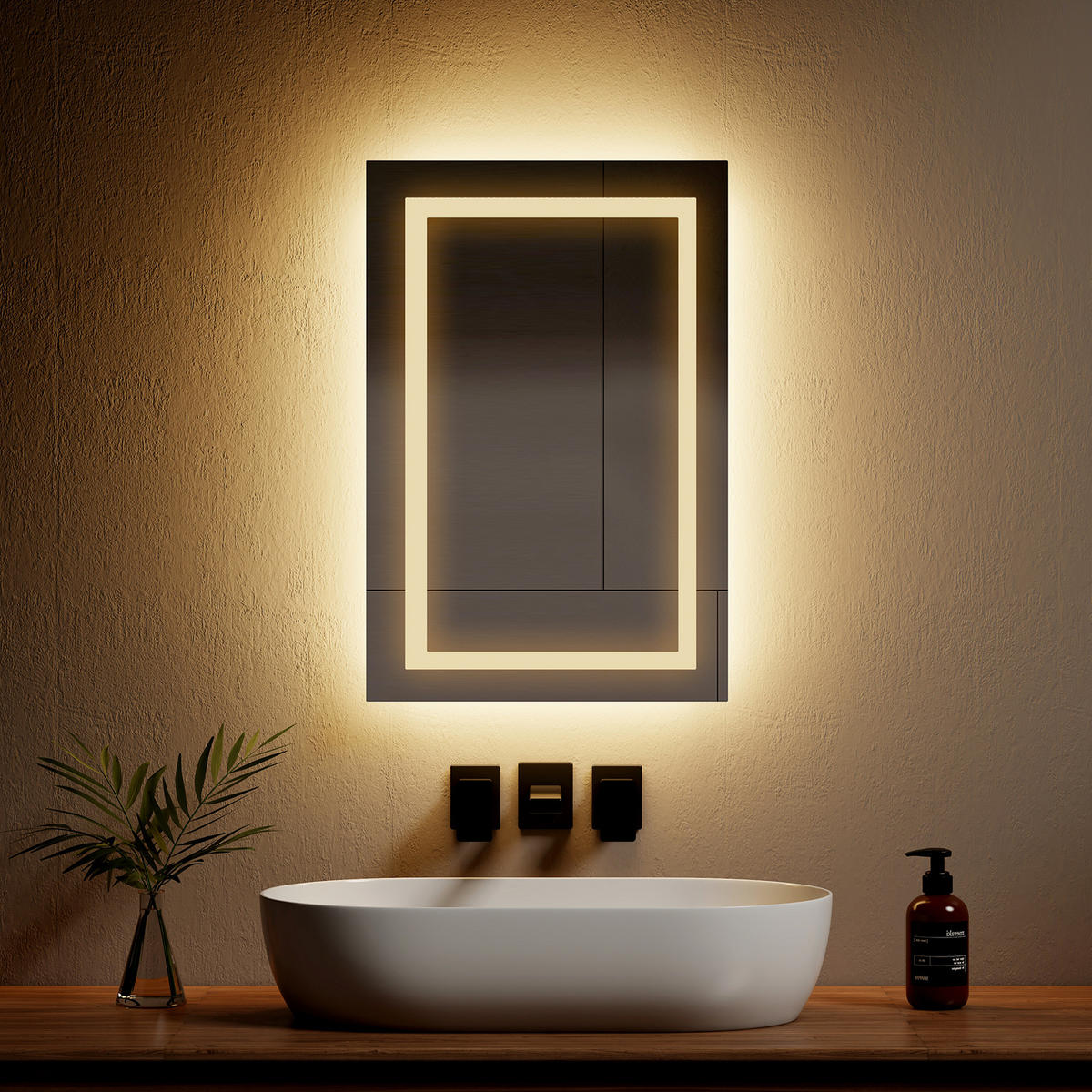 BADSPIEGEL mit Beleuchtung und Anti-Beschlag 60/40 cm - Weiß, Glas (40/4.3/60cm) - EMKE