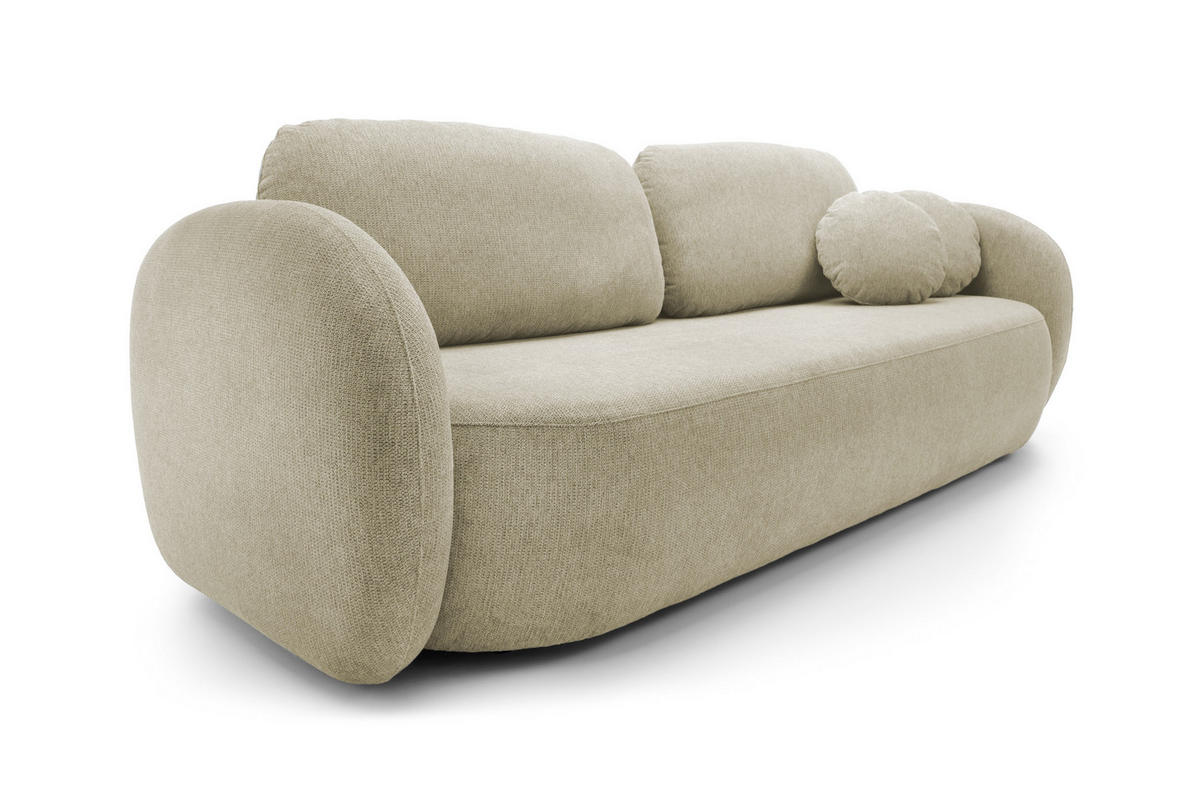 SOFA OLIO Mit Schlaffunktion Und Bettkasten, Bonell-Taschenfederung, Aragon-Stoff, lose Rückenkissen, freistehend, 238x101x86 cm Beige - Beige, Holz/Textil (238/86/101cm) - DomoHome
