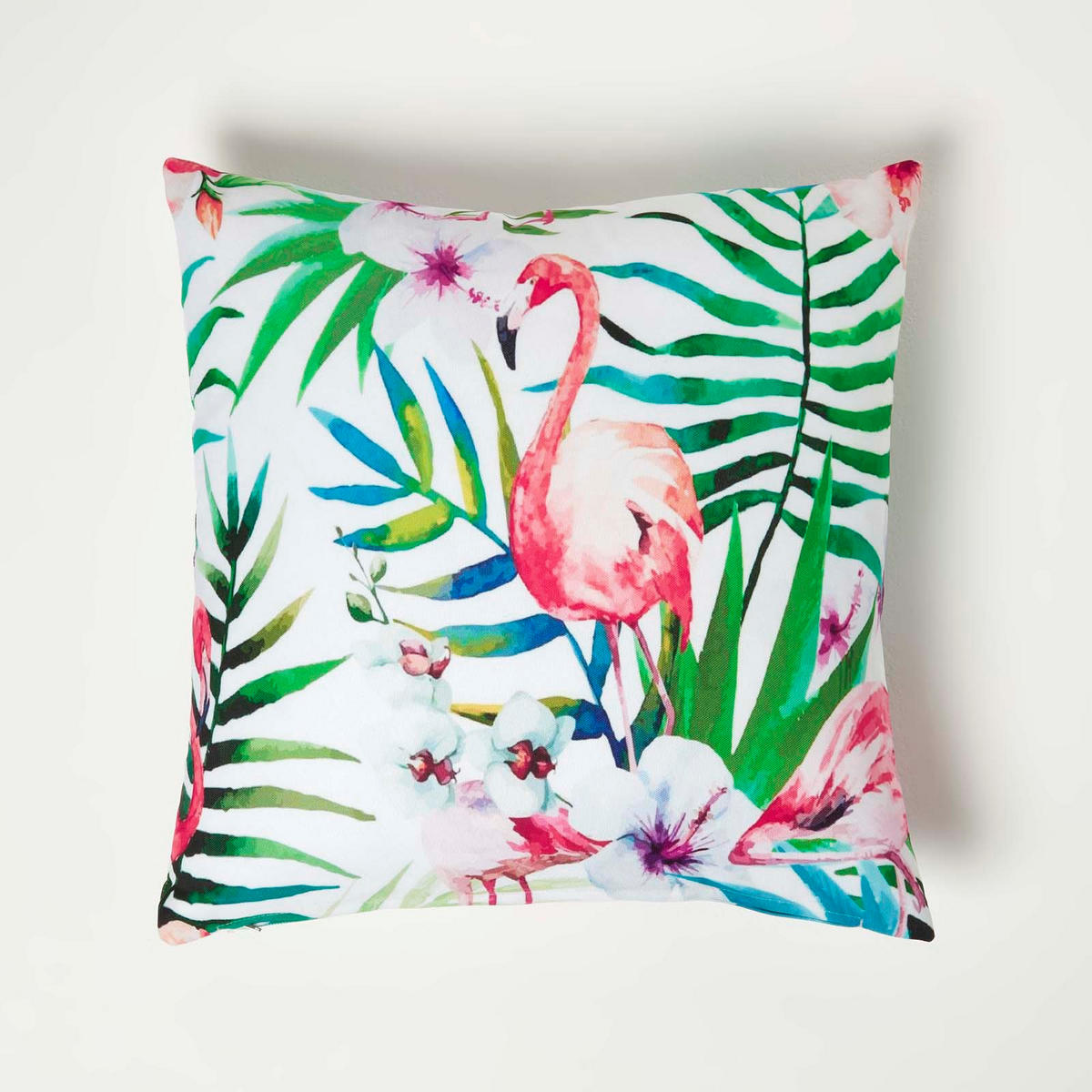 OUTDOOR-KISSEN 2er-Set 45/45 cm – Flamingo & Blumen - Multicolor, Textil (45/45cm) - Homescapes