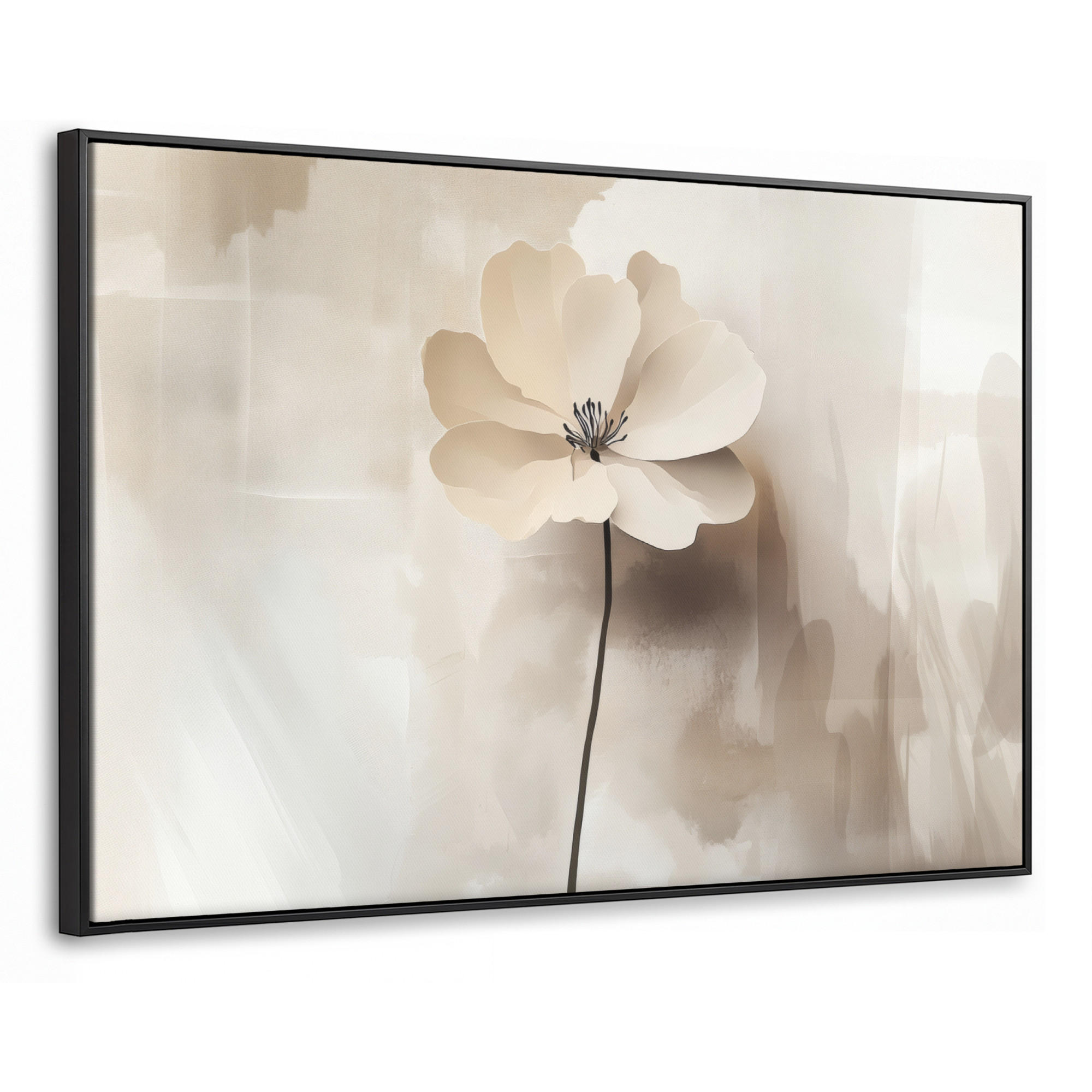 LEINWAND Bilder mit Rahmen - Blume - Beige - Farbe - Schatten - 140x90 - Creme, Textil (140/90cm) - MuchoWow