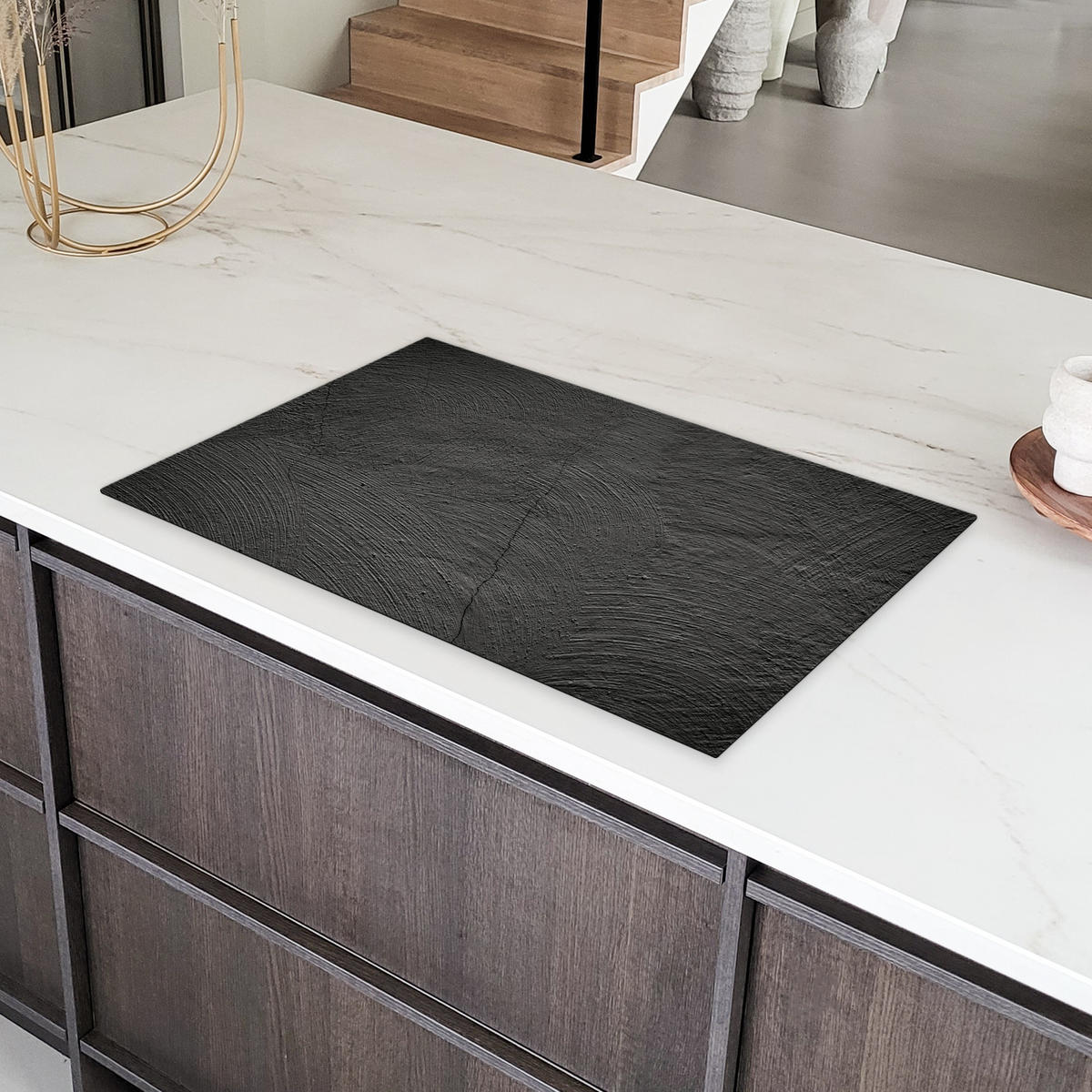HERDABDECKPLATTE Beton - Schwarz - Industriell Ceranfeldabdeckung 85x52 cm - Anthrazit, Kunststoff (85/52/0.2cm) - MuchoWow