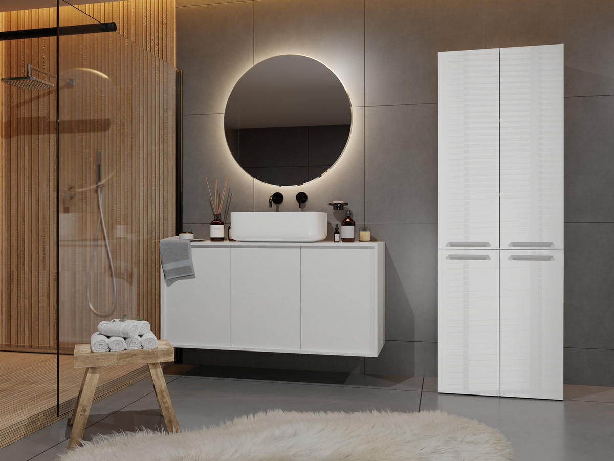 BAD Hochschrank Benni - Weiß Hochglanz, Holzwerkstoff (60/174/30cm) - kommodly