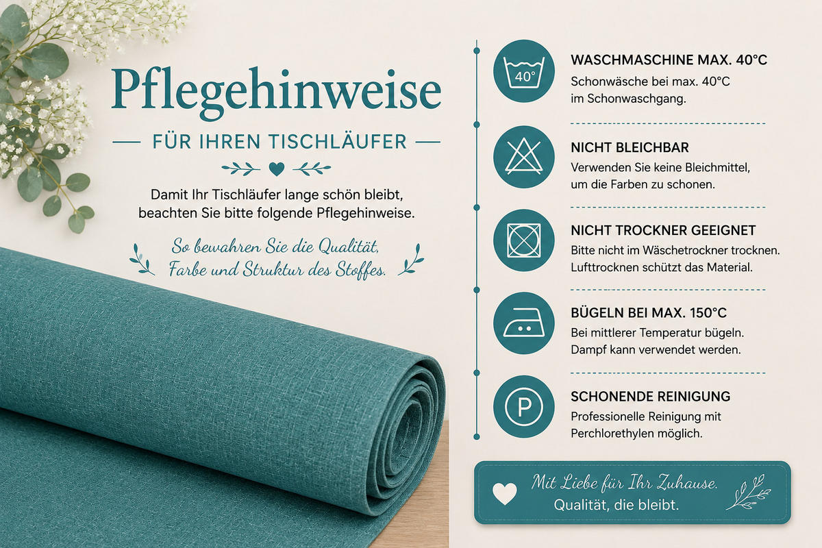 TISCHLÄUFER 40/100 cm Petrol Leinenoptik - Petrol, Textil (40/100cm) - TiborTex