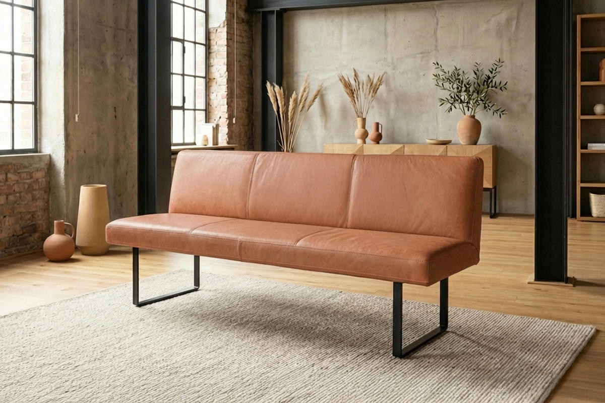 ESSZIMMERBANK ELEEN Braun Leder - Dunkelbraun/Braun, Leder (223/85/69cm) - KAWOLA