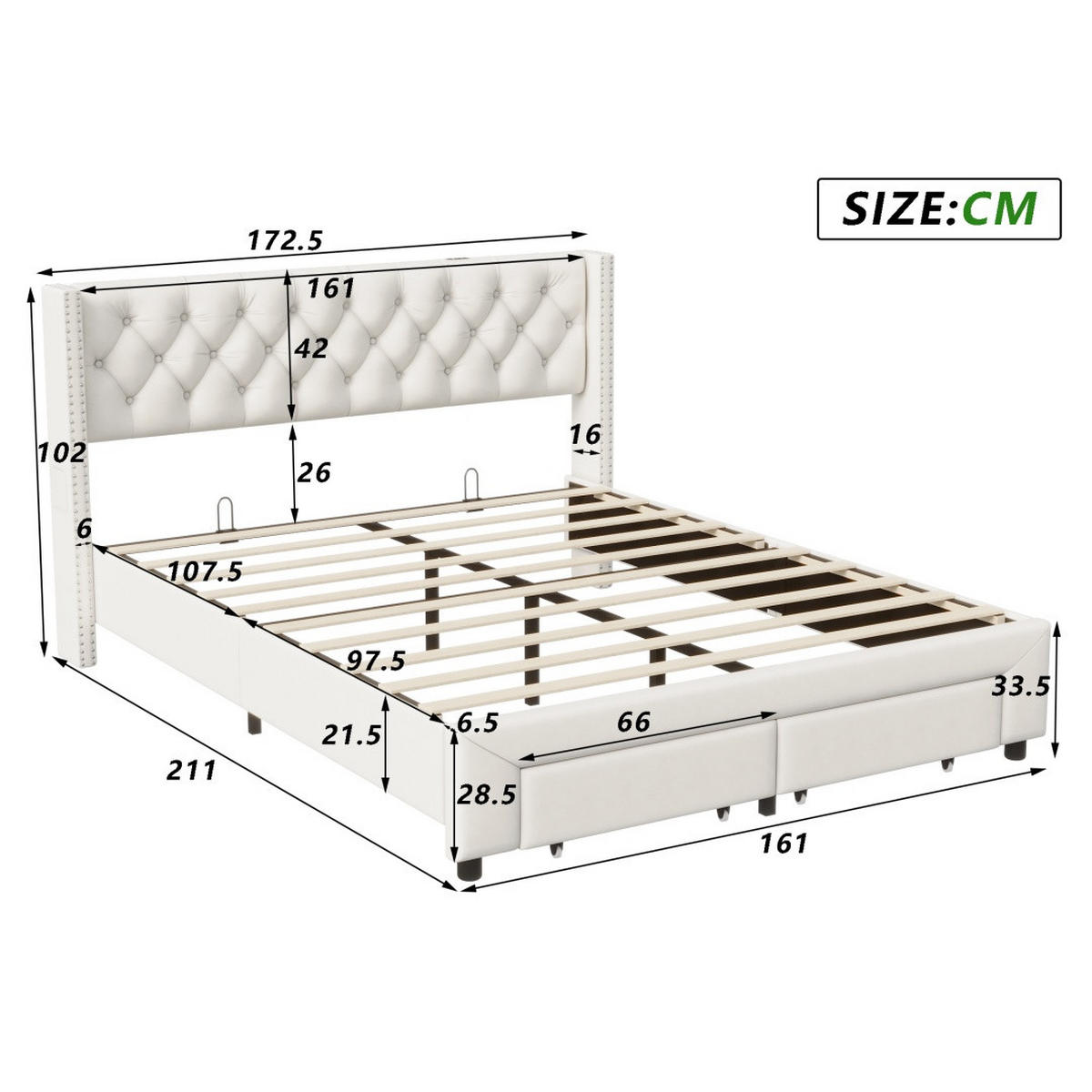 STAURAUMBETT 160/200 cm, mit 2 Schubladen, LED-Beleuchtung, USB, Beige - Beige, Holzwerkstoff (160/200cm) - Brevoria