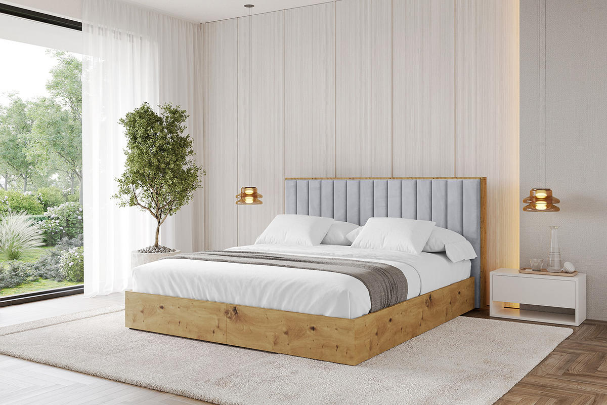 POLSTERBETT mit Bettkasten und Lattenrost, Bett mit Matratze H3/H4 - ENZO4 140x200 Hellgrau - Hellgrau, Holzwerkstoff/Textil (140/200cm) - ALTDECOR
