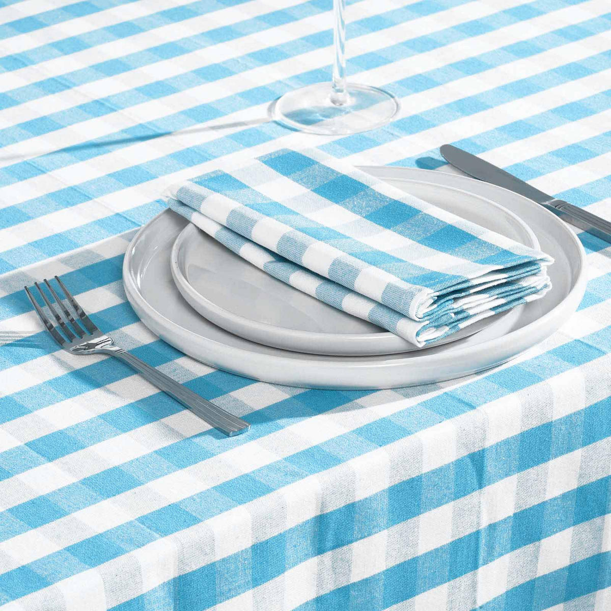 TISCHDECKE Vichy-Karo blau kariert, 137/228 cm - Blau, Textil (137/228cm) - Homescapes