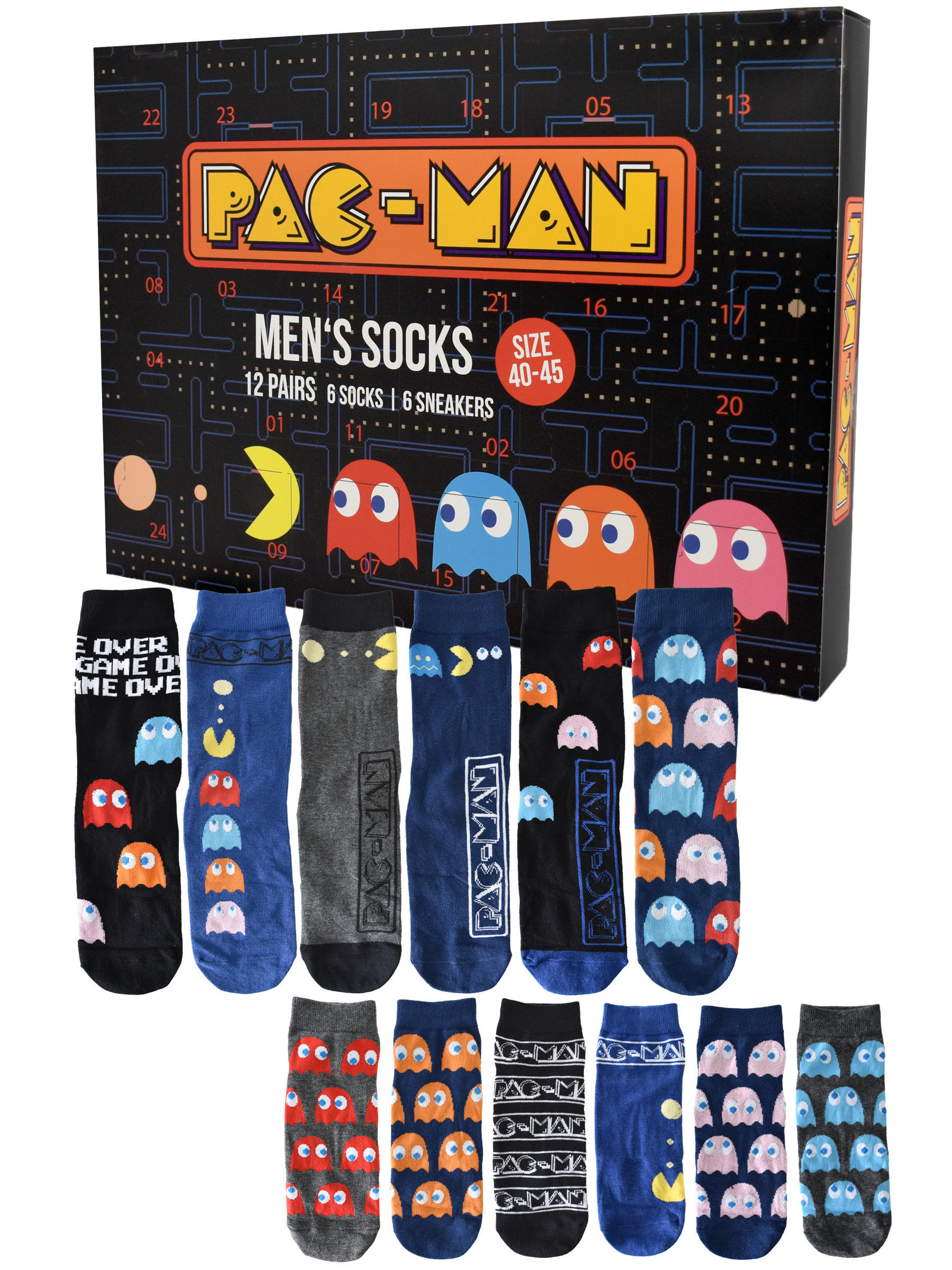 ADVENTSKALENDER Pac-Man mit 12 Paar Socken Größe 40-45 - Multicolor, Textil (37/5/26.5cm) - United Labels