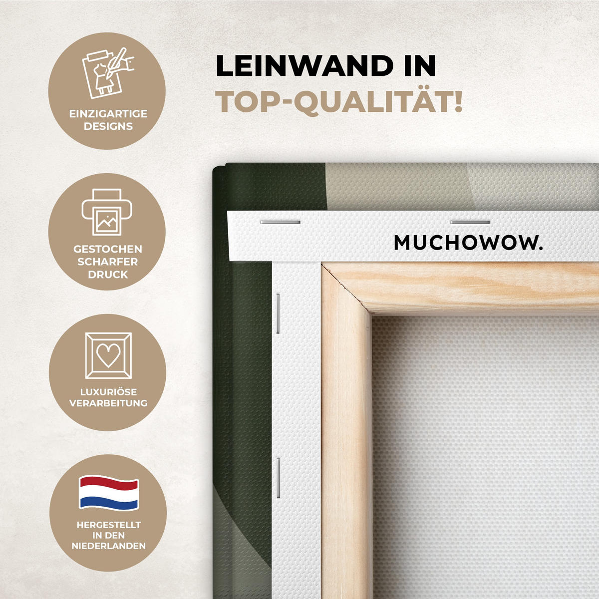 LEINWANDBILD Japandi - Grün - Abstrakt - Modern Deko Wohnzimmer 20x30 cm - Olivgrün, Textil (20/30cm) - MuchoWow