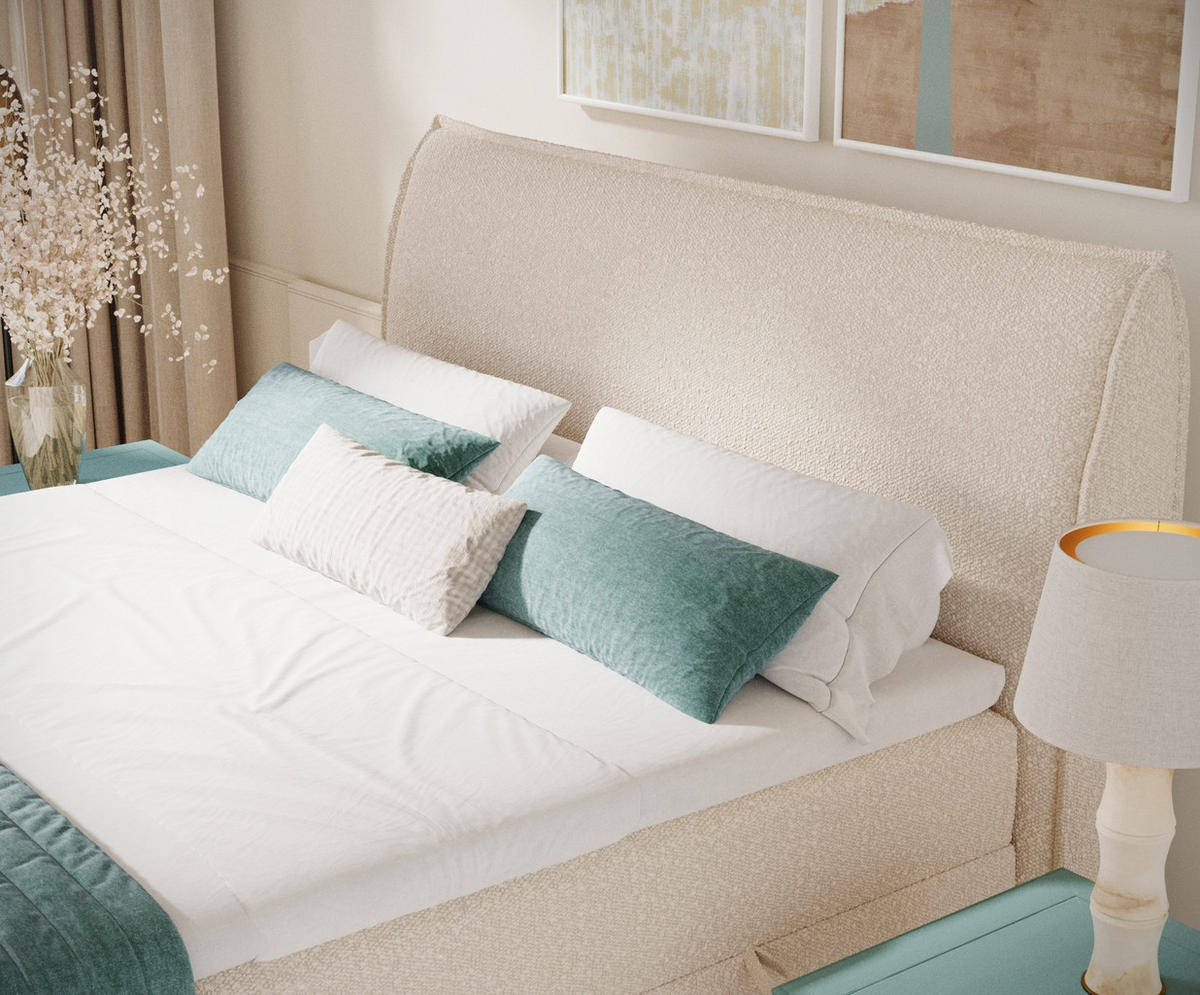 BOXBETT 200/200 cm Corvus, in Hellbeige, Matratze, Topper, Bettkasten, H4 = sehr fest - Creme/Schwarz, Holz/Holzwerkstoff (200/200cm) - Maison de Reve
