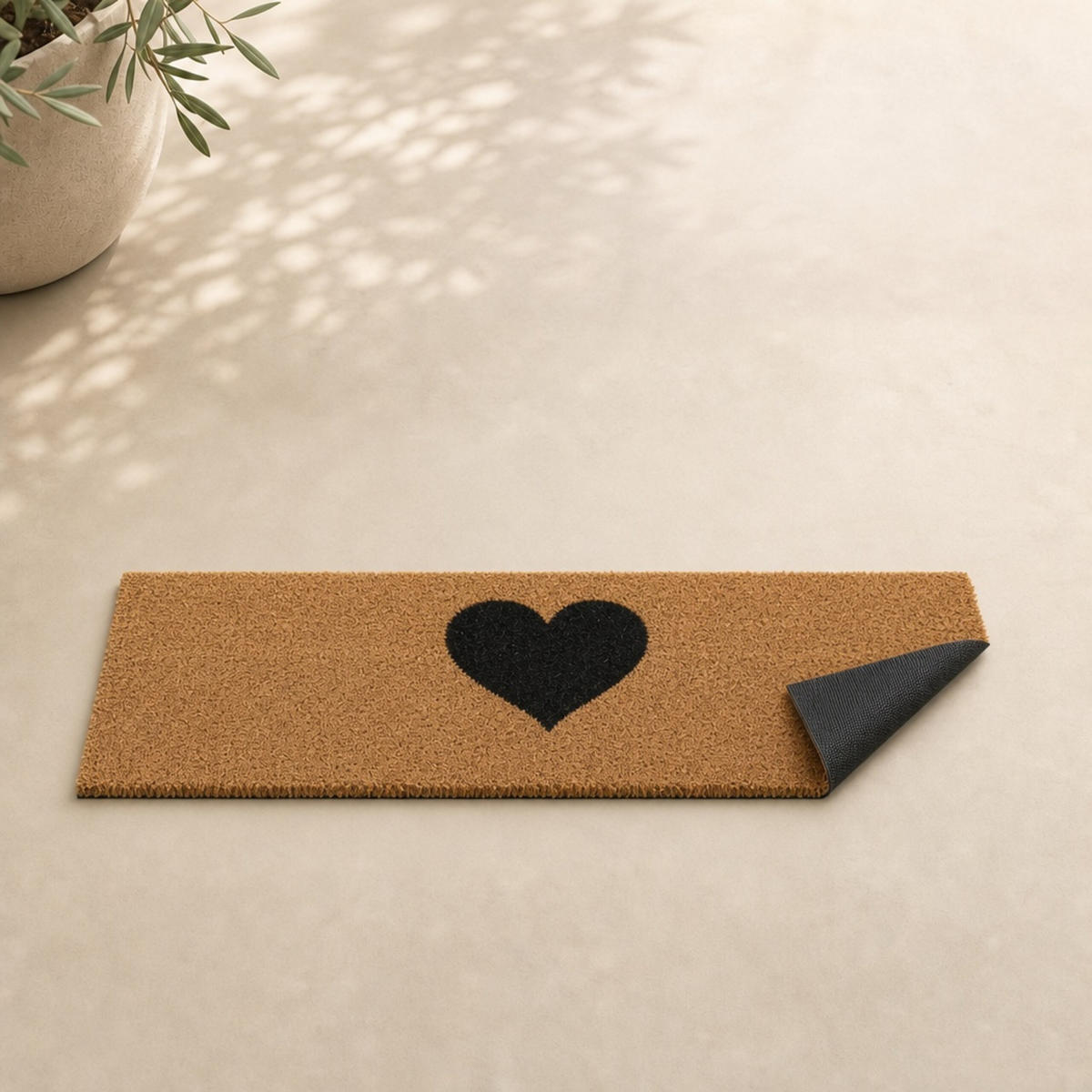 PREDPRAŽNIK Naravna Črna kokos motiv srca - svetlo rjava, umetna masa/tekstil (75/25cm) - Relaxdays