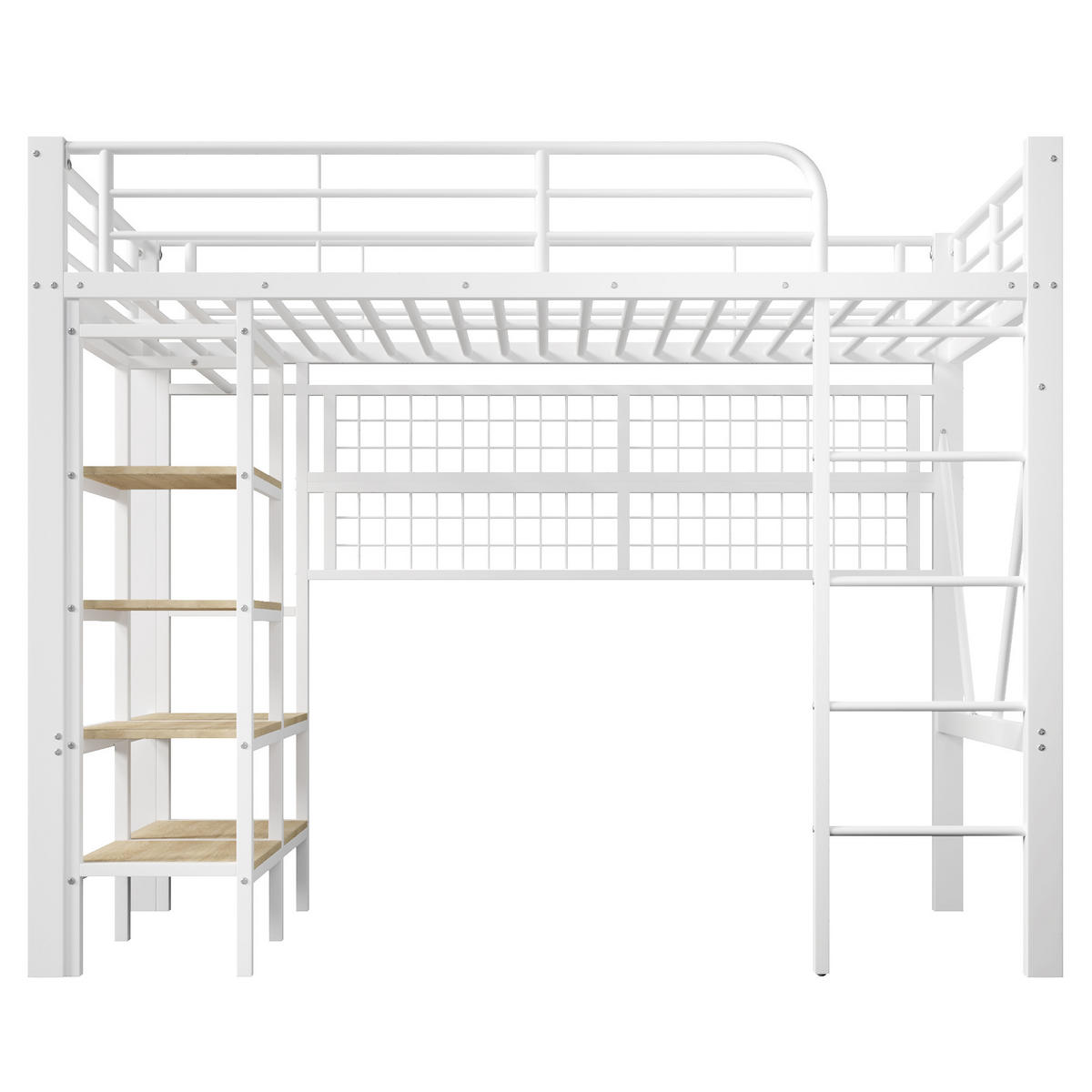 HOCHBETT aus Metall und MDF 90x200 cm in Weiß mit LED & Ablagefach - Weiß, Metall (90/200cm) - Modfu