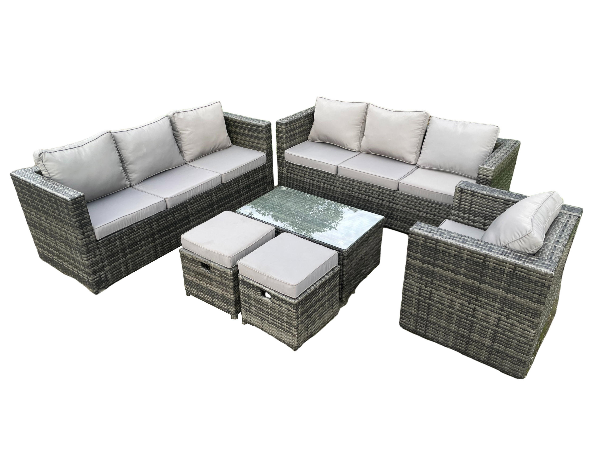 GARTENMÖBELSET mit Hockern 9-Sitzer - Dunkelgrau, Metall - Fimous