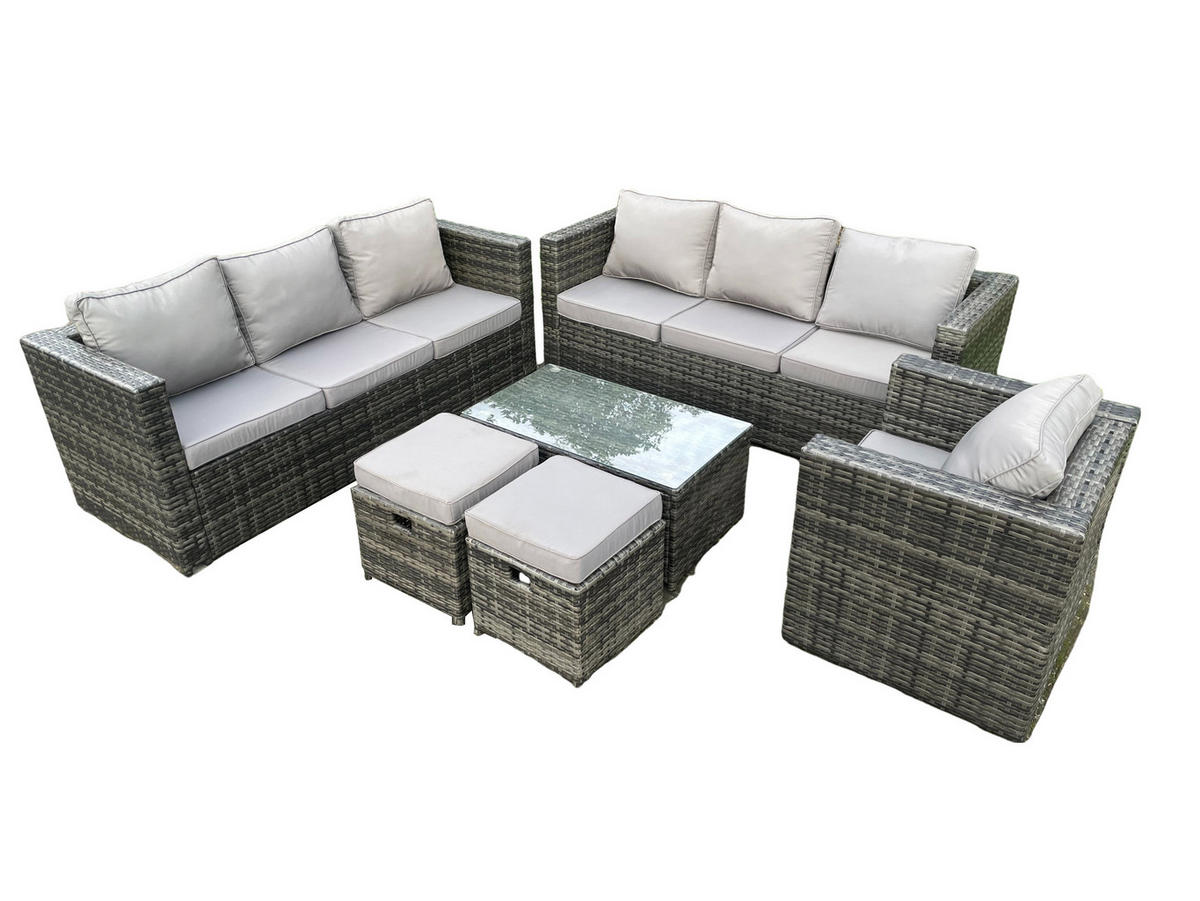 GARTENMÖBELSET mit Hockern 9-Sitzer - Dunkelgrau, Metall - Fimous