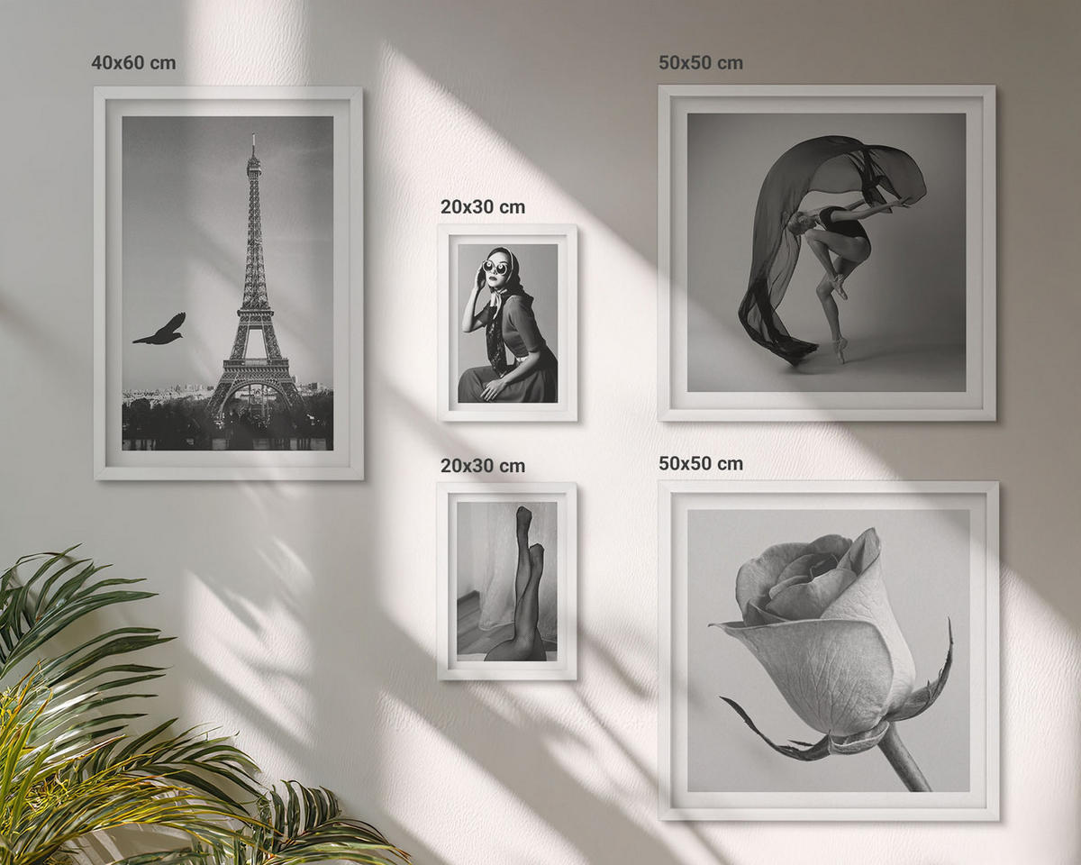 BILDER SET 5er Set - 50x50 cm & 20x30 cm & 40x60 cm Weißer Rahmen - Stilvolle Porträts eleganter Frauen - Weiß, Kunststoff (40/60cm) - TULUP