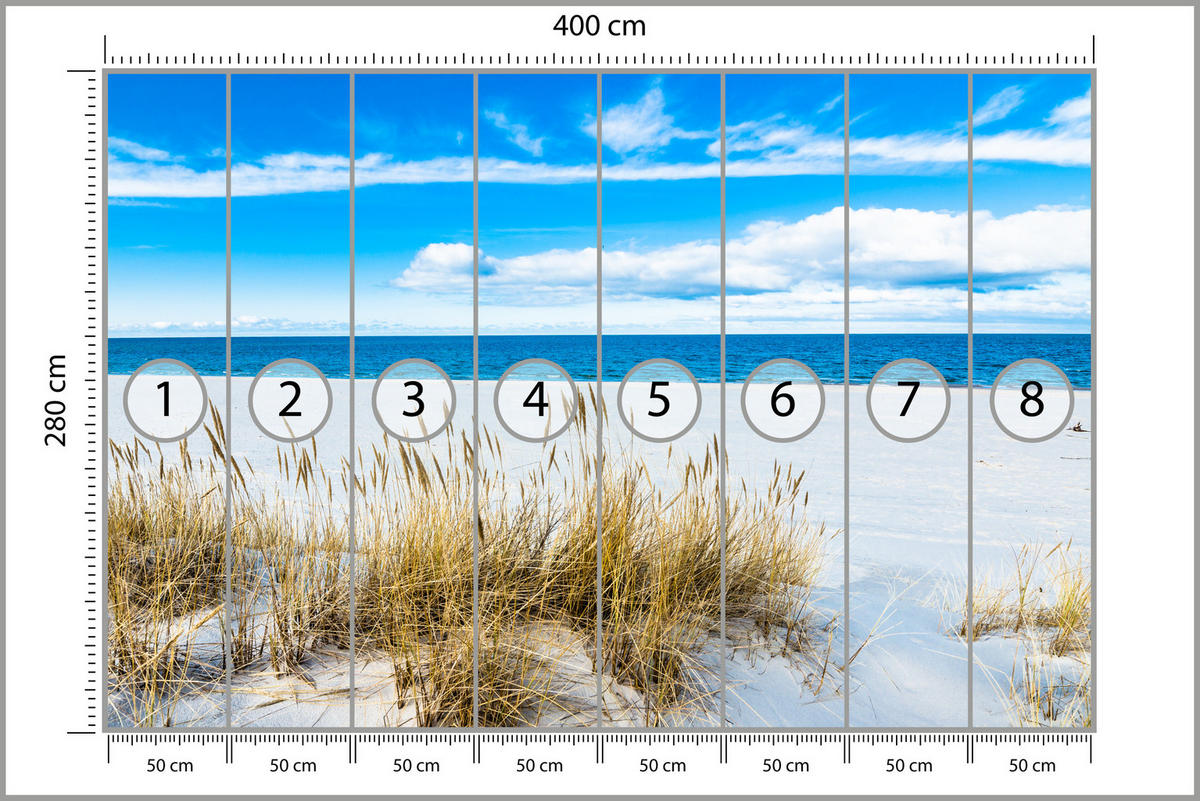 FOTOTAPETE für Badezimmer Sonnenstrand Meer Landschaft Sand 400x280 - Blau/Beige, Papier (400/280cm) - Muralo