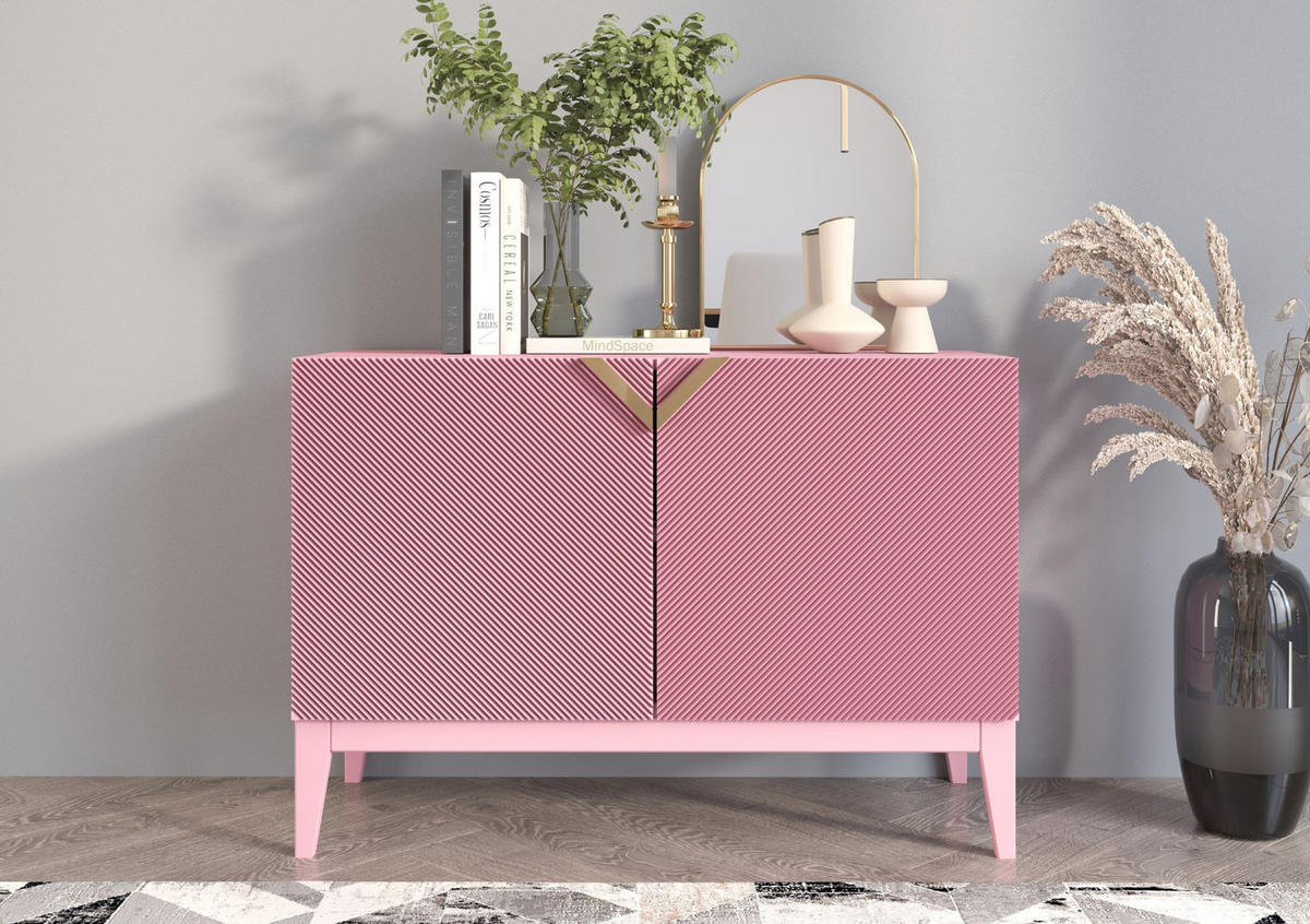 SIDEBOARD Demi 2D Long, Pink-Gold, Mit Gefrästen Fronten, Massive Buche - Rosa, Holz/Holzwerkstoff (100.5/70/42cm) - Visby