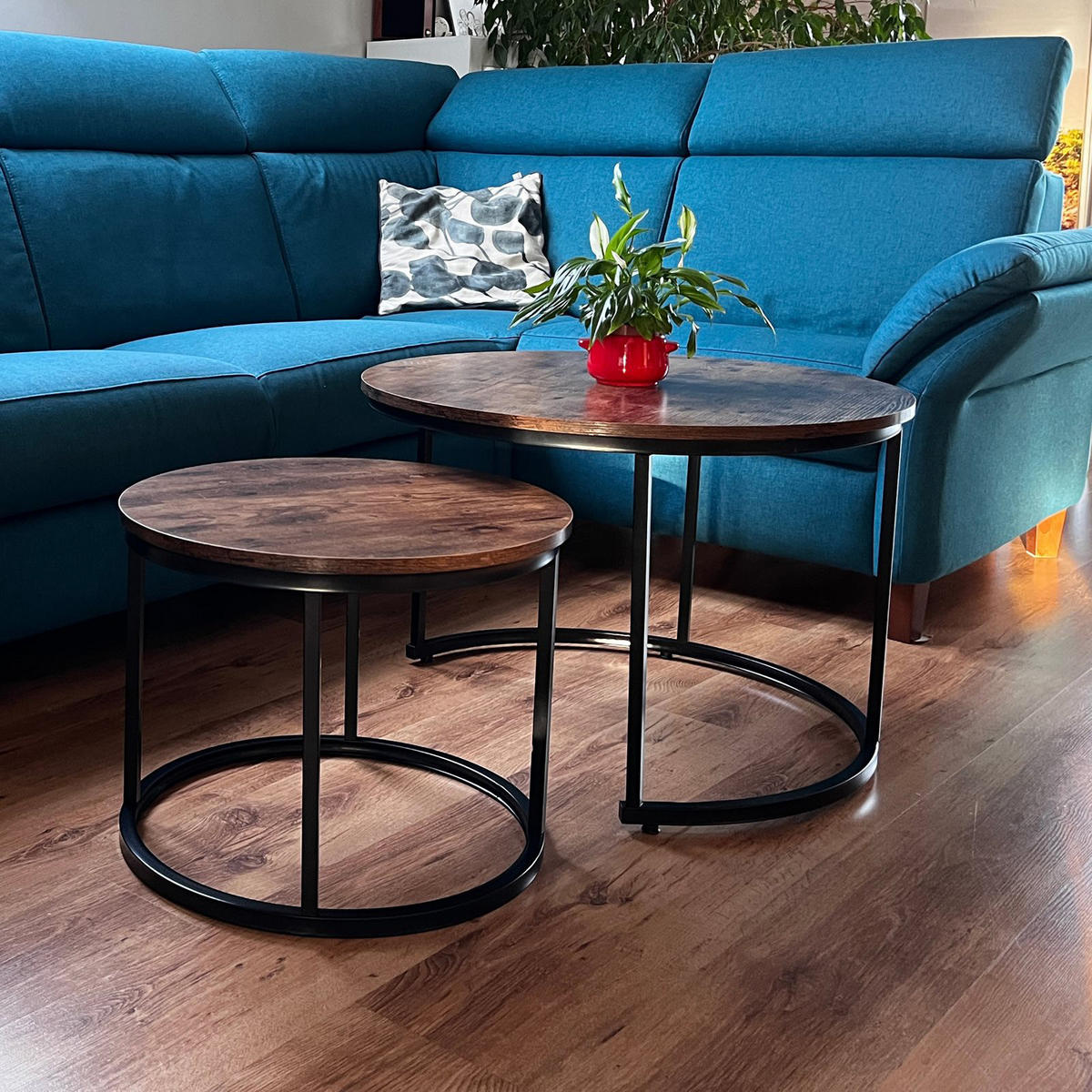 COUCHTISCH Holzoptik Metall Dunkelbraun Schwarz 2er Set 47x53x53 cm - Dunkelbraun/Schwarz, Holzwerkstoff/Metall (53/53/47cm) - Begryf