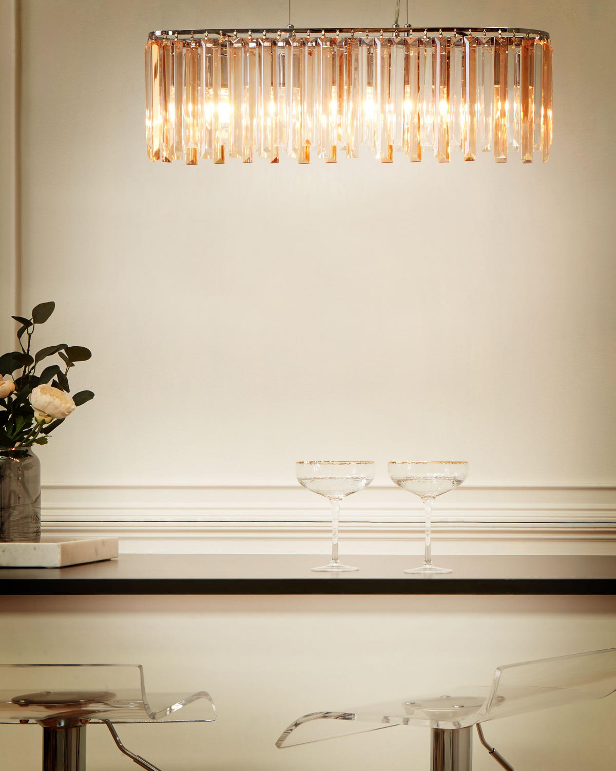 KRONLEUCHTER Silber Mandeo - Silberfarben, Glas (14/68/120cm) - Beliani