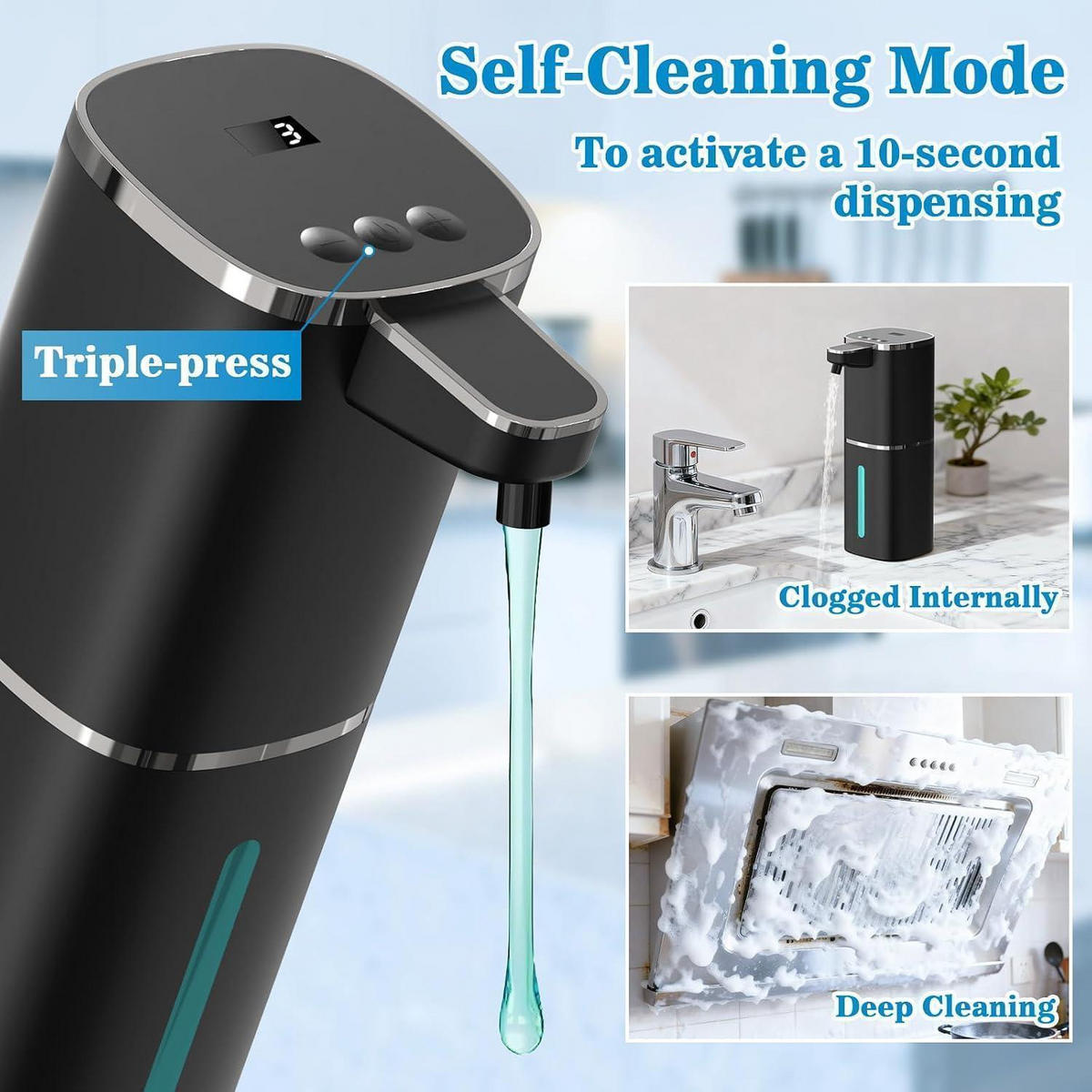 SEIFENSPENDER Automatisch 400ml Schwarz mit Display und USB - Schwarz, Kunststoff (7.5/21/11.6cm)