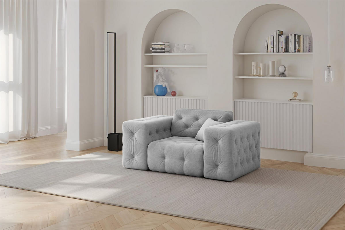 SOFASET Chantal In Moly - Hellgrau, Holzwerkstoff/Textil (251/78/96cm) - Fun Möbel