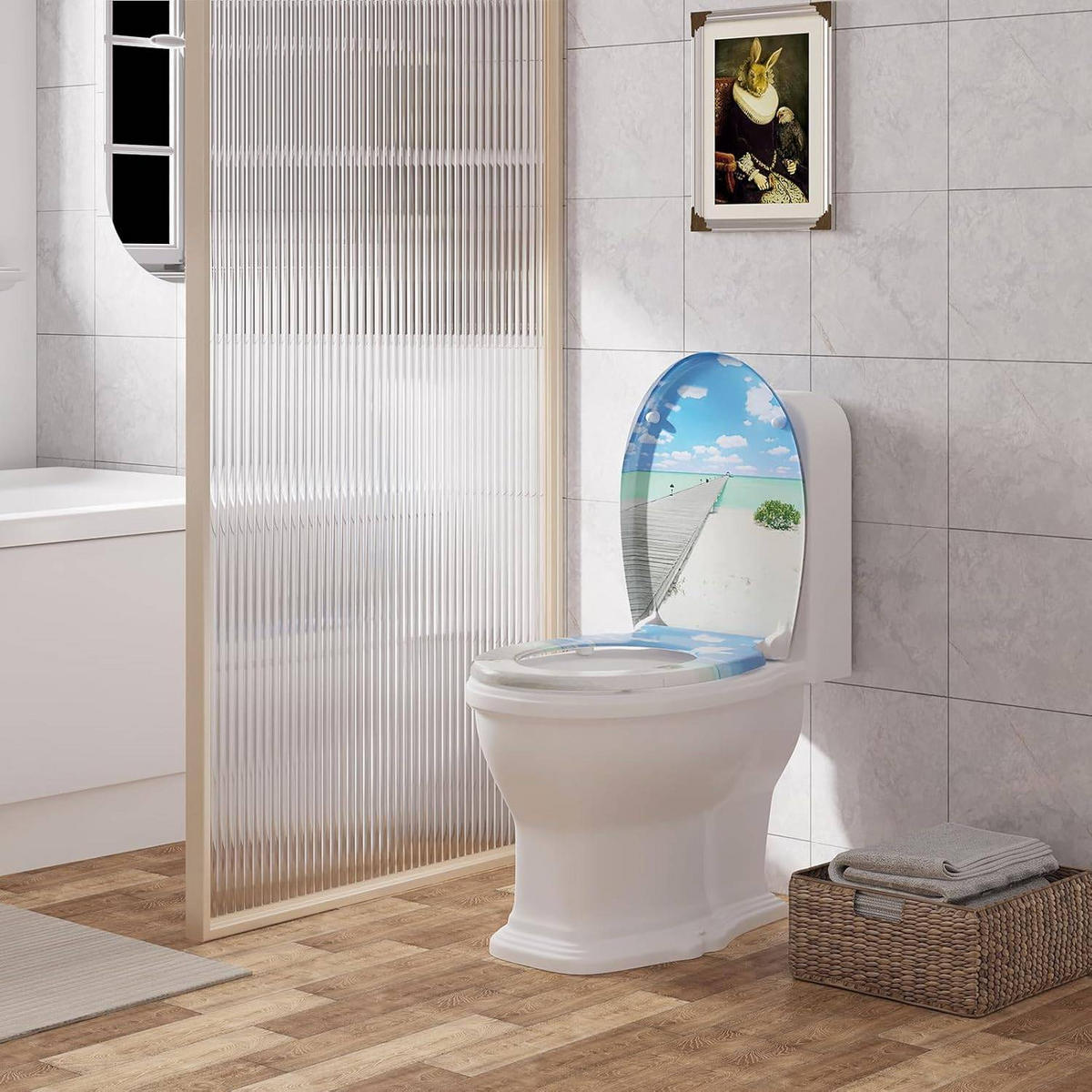 TOILETTENDECKEL mit Absenkautomatik, WC Sitz Deckel oval - Blau/Weiß, Kunststoff (37/5.2/45cm) - Woltu