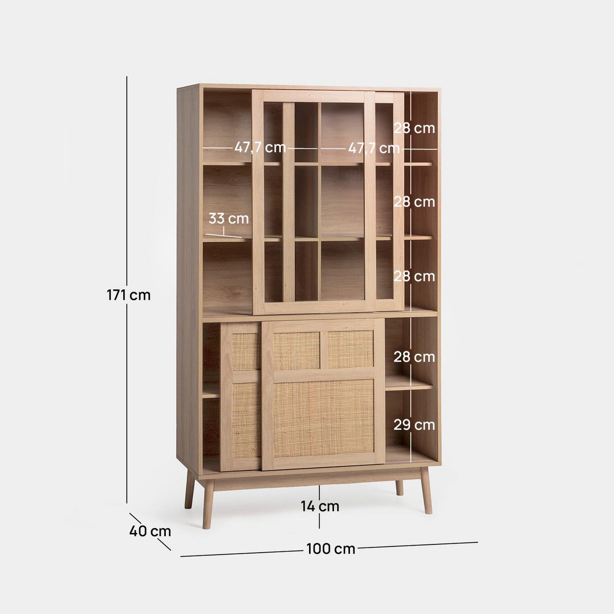 VITRINENSCHRANK DOPPELTER Ikigai Natürlich 100 cm x 171 cm - Naturfarben, Holzwerkstoff (100/171/40cm) - Klast Home