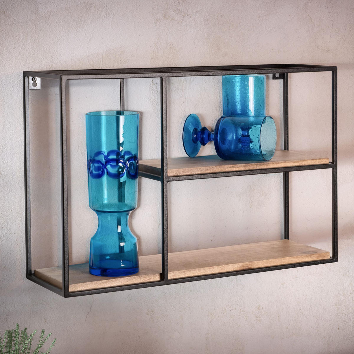 WANDREGAL Mango Massivholz Industrial Stil 60x40x18 cm - Beige/Schwarz, Holz/Metall (60/40/18cm) - KADIMA DESIGN