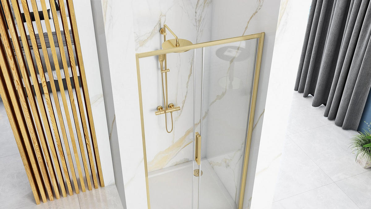 DUSCHTÜR Rea Rapid Slide 130 Gold Brush - Goldfarben, Glas (131/195cm) - REA
