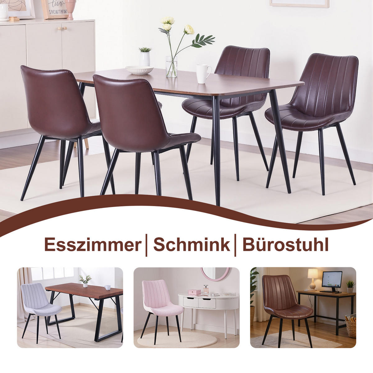 STUHL-SET 2 Stück aus Kunstleder in Modernem Stil-YZ1 - Dunkelbraun, Textil/Metall (62.5/88/53cm) - HOMAVO