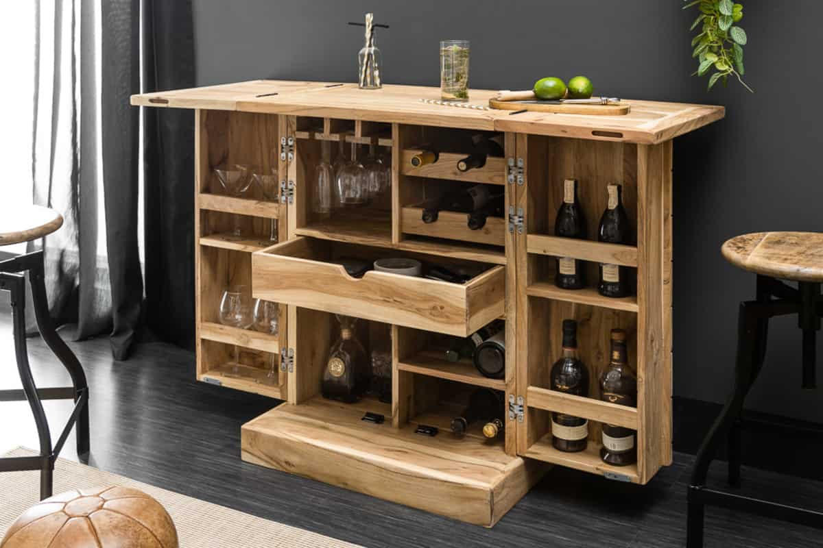 BARSCHRANK MOSAICO Akazie 130cm - Braun, Holz (65/90/50cm) - riess-ambiente