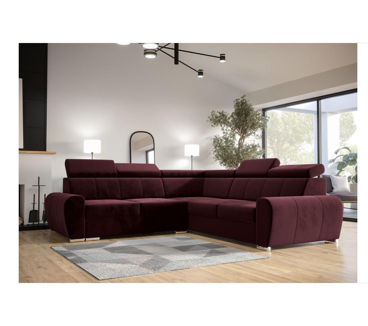 ECKSOFA APOLLO,mit Schlaffunktion und Bettkasten, Farbe: Braun, Velourstoff, Ottomane Links - Braun, Textil (255/255cm) - O-Sofa